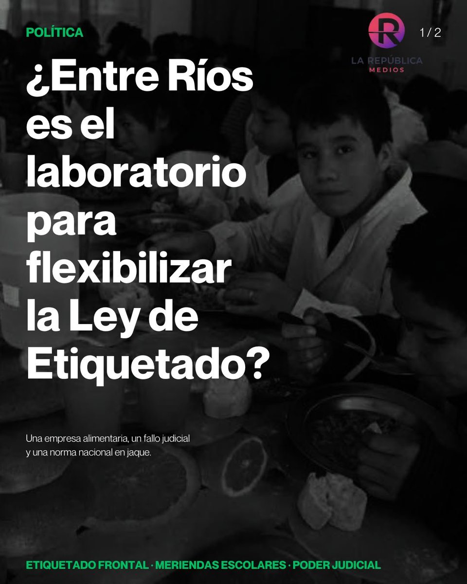 LaRepublicaER's tweet photo. ¿Lobby o simple disputa provincial?

El caso Entre Ríos puede ser mucho más que una discusión sobre alimentos escolares. ¿Estamos ante un conflicto puntual o frente a un movimiento para medir el “amperímetro” y abrirle la puerta a una flexibilización del etiquetado frontal? https://t.co/SXcRVAaMfE