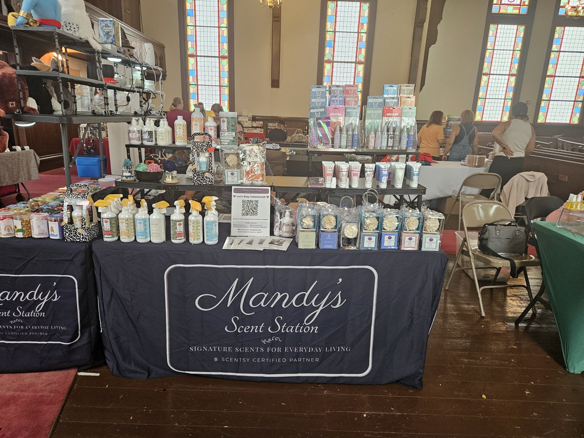 MScentStation's tweet photo. We’re OPEN in Holbrook! 💜🙌

Mandy’s Scent Station is stocked with wax, warmers, Scentsy Air, Buddies, fragrance flowers, cleaning, body &amp; more!

☔ Escape the rain, shop local &amp; come smell all the things!

📍 Winthrop Congregational Church
⏰ Here until 3 PM! https://t.co/dXdxMus2Ry