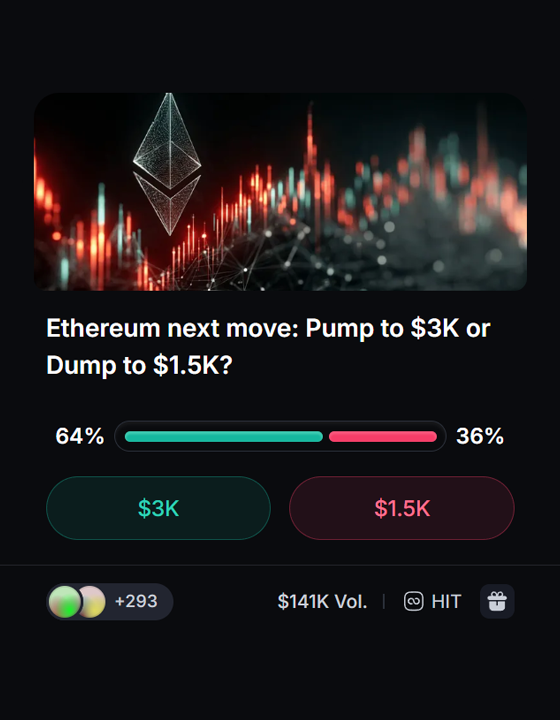MyriadMarkets's tweet photo. Trending Market: Ethereum next move: Pump to $3K or Dump to $1.5K?
