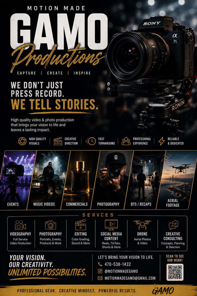 gamo_rah's tweet photo. 🎥 ATLANTA — LET’S CREATE.

If you need a camera involved, Motion Made Gamo Productions can bring the vision to life.

🎬 Videography
📸 Photography
🎤 Events &amp; Concerts
🎵 Music Videos

📲 Booking: 470-538-1432
📩 motionmadegamo@gmail.com
📸 @motionmadegamo https://t.co/s4zYkvApG6