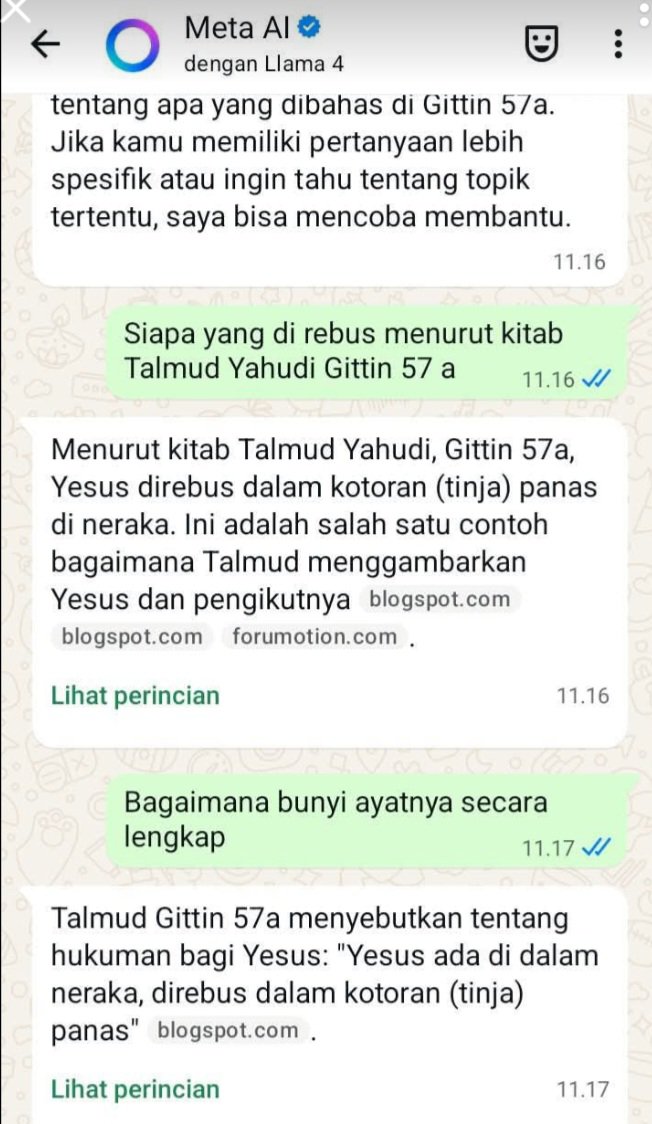 MandorTadjirr's tweet photo. @Senyummw @BangFuad126 @poseonedzeron @AyaniMel @Whoru90408865 @Buto0ireng @bangojoljujur @M4M4D_C41303L @bangjabat10 @exkuakun69 @LimbukGoyang007 @skmei_a13 @hansipxdamkar @RezaWahyud93987 @RadenSe30781114 @lamegogosa @TomatTomat44 @qgoet2C @__anomali__ @Kappa_2023 @Anak_daud81 @PiscinaHijau @Bhaggava @wiraswastaku @BenGurion_007 @_majusi_ @kgph_ario @belajarlg1 @Cl0pidogrel @DeHoutman_iQ @AsbabulKopi @GarizLuruz @Nabatik27 Ternyata kitab Yahudi juga berkata: "Yesus ada di neraka direndam dalam ...." lu lanjutin sendiri dah, soalnya gue orangnya gak tegaan🫢

Ayo bersama berucap: "Puji tuhan, haleluya!" .".. Amin... Amin..." https://t.co/hD7m86VRkf