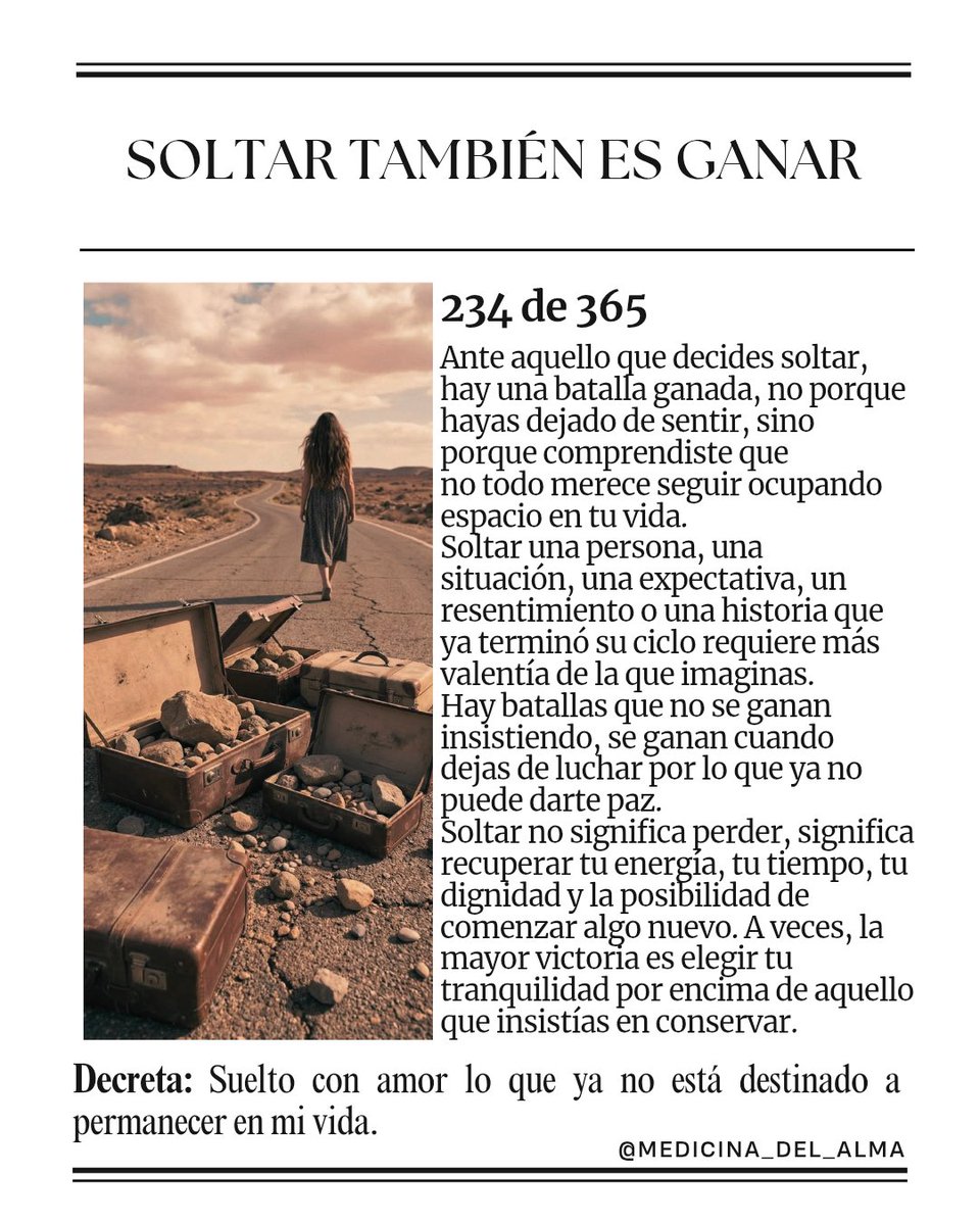 medicinadealma's tweet photo. ✨ Hay batallas que terminan el día en que decides que tu paz vale más que seguir luchando por algo que ya no te hace bien. https://t.co/ni2mffrsPF
