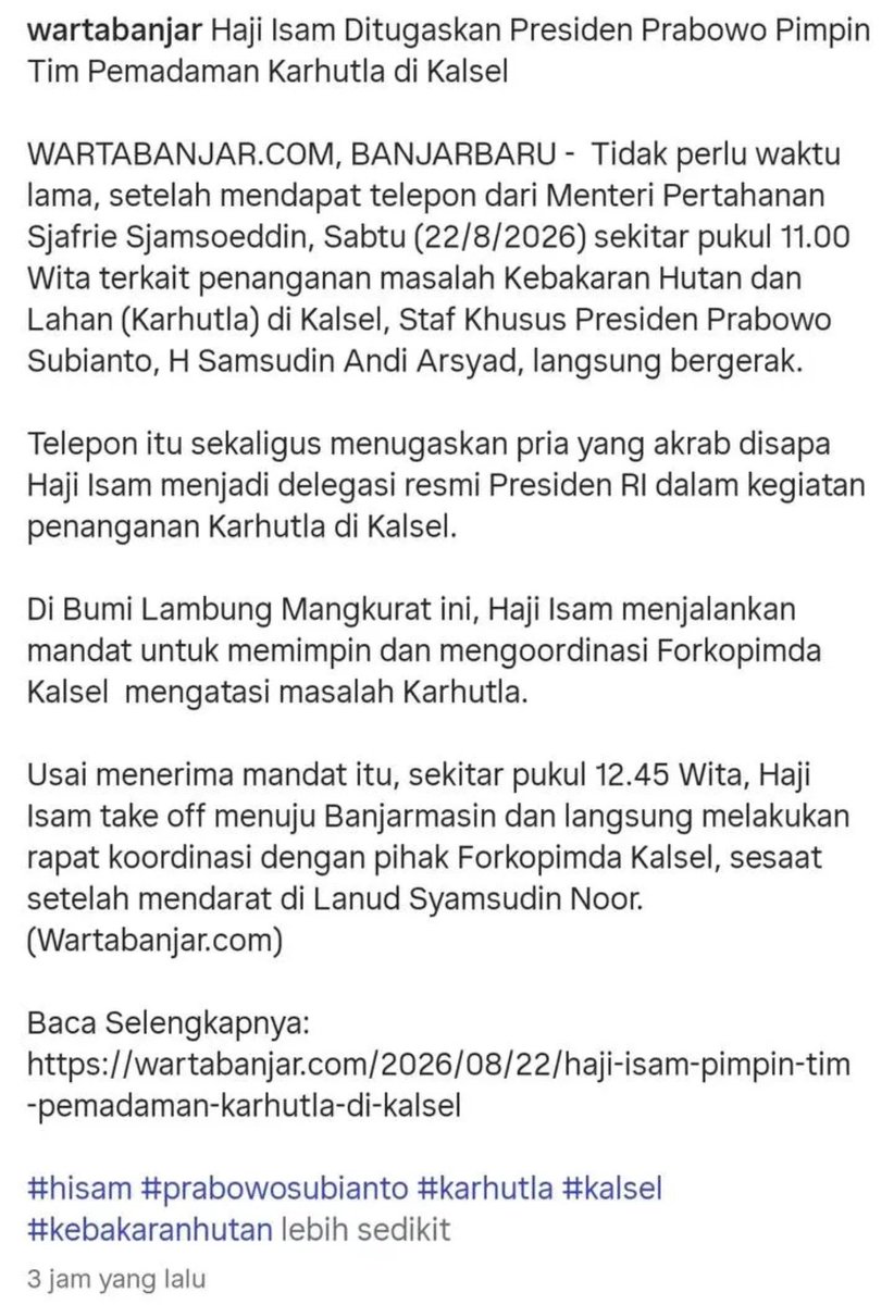 liogtttscrp's tweet photo. ⚠️ HOTTT NEWSSS ⚠️

GUYSS H. ISAM DITUNJUK LANGSUNG OLEH PRABOWO UNTUK MENANGANI PENANGGULANGAN HUTAN YG DIBAKAR DI PULAU KALIMANTAN !!!

Wallahi guys we're finished 🥀 https://t.co/66TrRYWJd2
