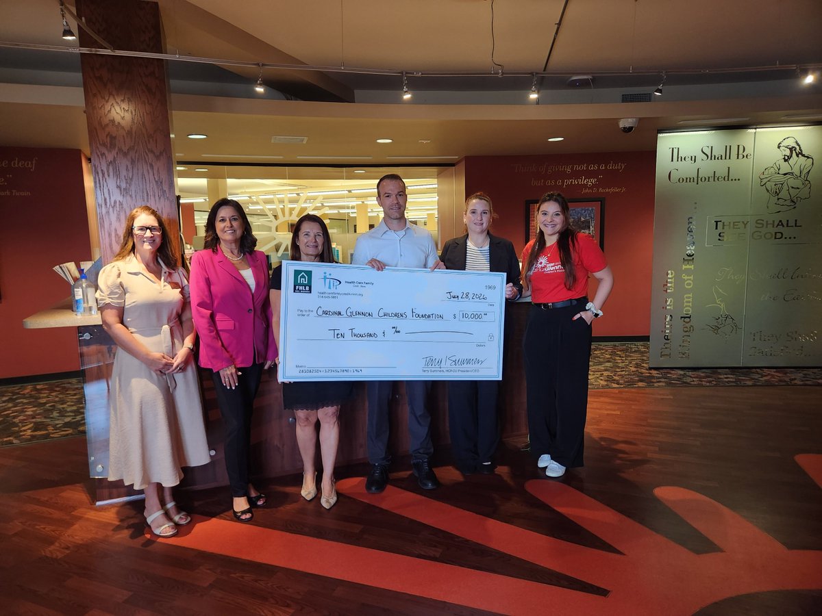 HealthCareFamCU's tweet photo. We're proud to support SSM Health Cardinal Glennon Children's Foundation! In partnership with the Federal Home Loan Bank of Des Moines, we donated $10,000 to support their Injury Prevention Program. We're grateful for the opportunity to help keep local children safe. https://t.co/v6m7X7FKPL