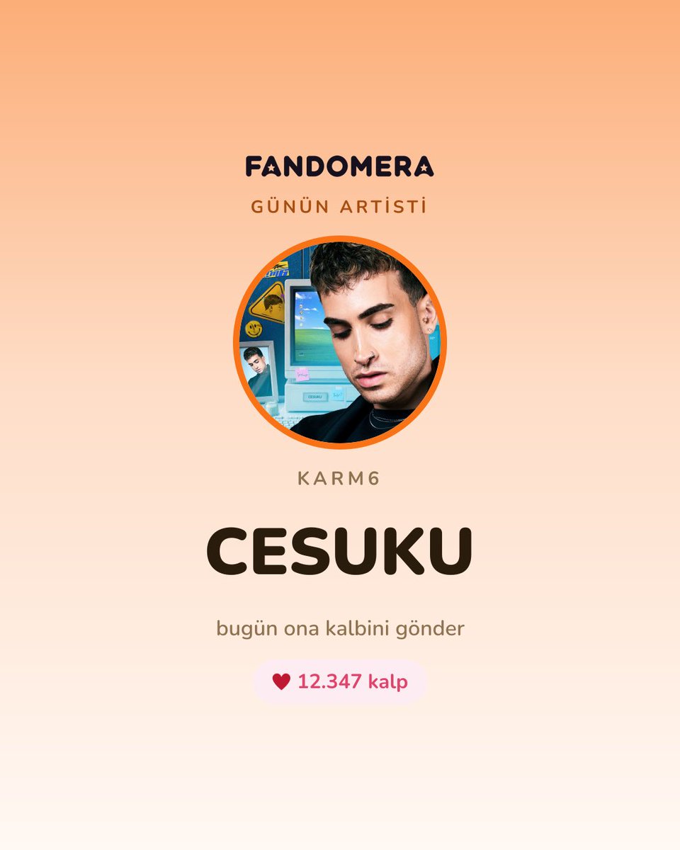 fandomeratr's tweet photo. Günün artisti: Cesuku

Günlük kalbini gönderdin mi? Günde bir hakkın var.

https://t.co/RnM2ZCStPN

#trpop #fandomera #cesuku #karm6 https://t.co/XM1WOJcRFn