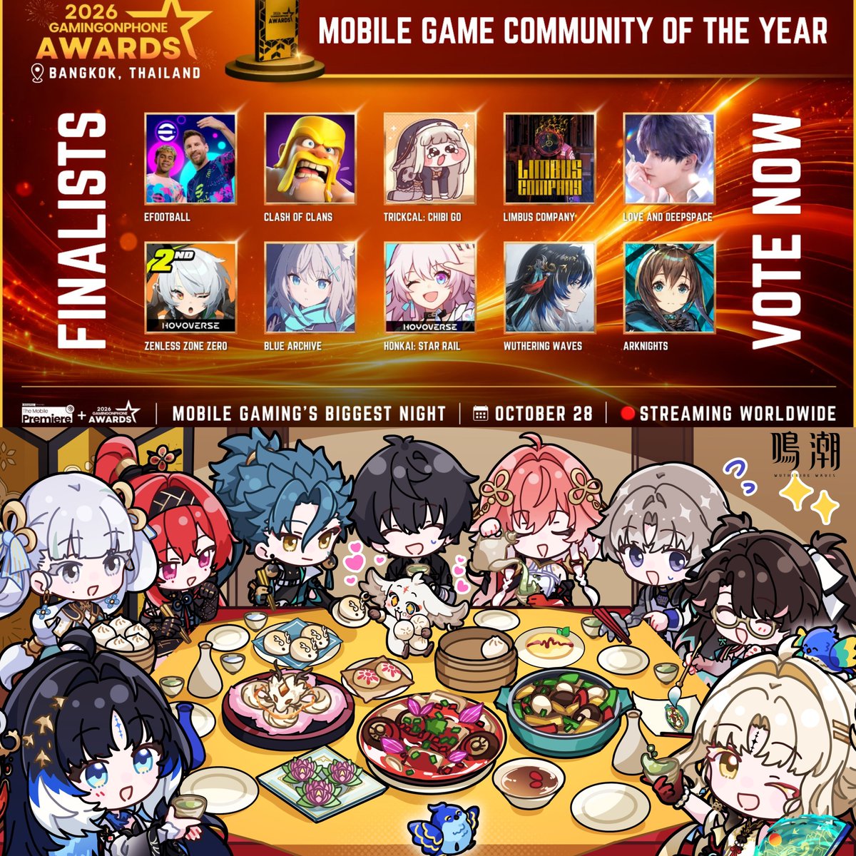 WuWa_Verse1's tweet photo. Wuthering Waves has been nominated for Mobile Game Community Of The Year at the GamingonPhone Awards 2026!

#WutheringWaves https://t.co/6RBh6lprLW