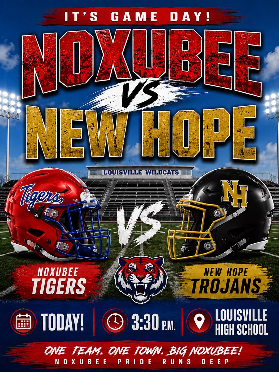 NoxubeeFB's tweet photo. It’s Gameday!🏈🔴🔵 Today at 3:30 p.m. we will play our jamboree against New Hope at Louisville High School!
Come out and support our Tigers as we start this season’s campaign! 🐅
@coachT_Young 
#RoadtoSix #FootballIsBack #BeDifferent #1-0 https://t.co/2NNpfHQ5BJ
