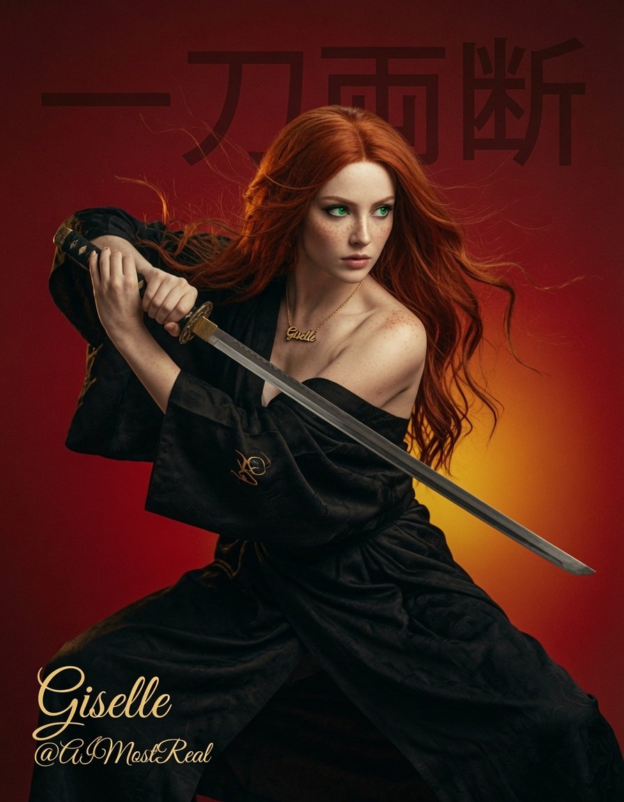 AImostReal's tweet photo. One Cut 🗡️❤️
Black robe slipping off one shoulder, katana over her back, red background, Chinese characters above.
I didn’t need two strikes.
This is the one who ends it with a single look.
#Giselle #OneCut #BladeQueen https://t.co/N3EobhhZ8C