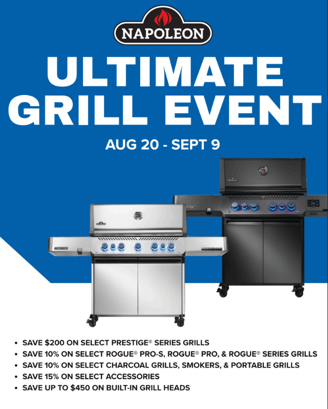 CoolAceDecatur's tweet photo. Napoleon is turning 50 and we're celebrating with up to $200 off Napoleon's award-winning grills! Most models in stock. There is no charge for assembly or delivery. Enjoy your new grill this weekend! It's the Ultimate Grill Event! https://t.co/C34vrZFTGt