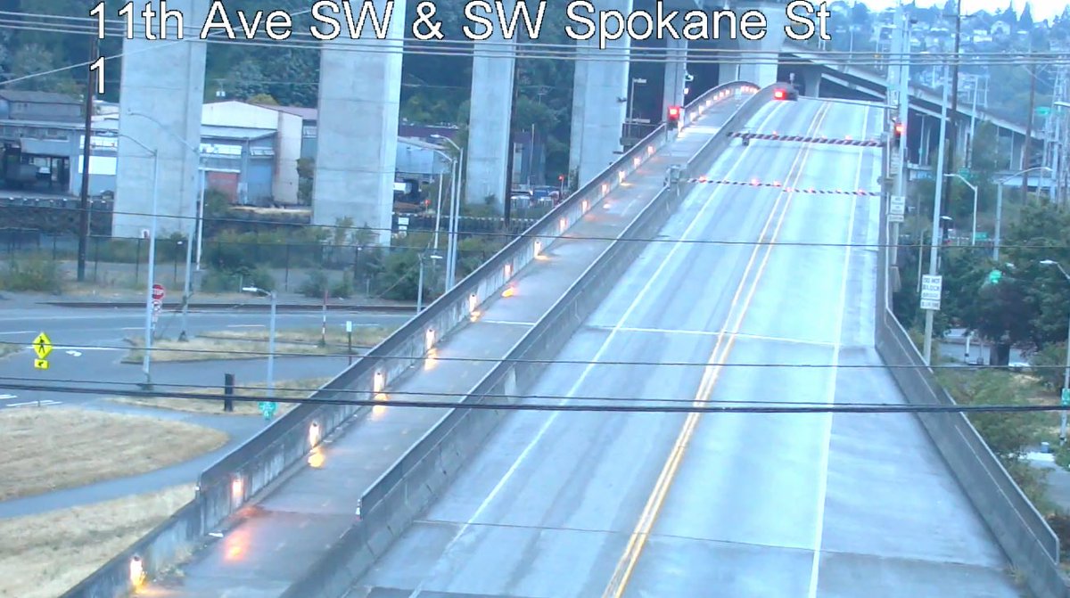 SDOTtraffic's tweet photo. The Lower Spokane Bridge closed to vehicular traffic for a scheduled roadwork. Bicycles and pedestrians are still able to cross. Vehicles use alternate routes. https://t.co/Uaw4wtjPQL