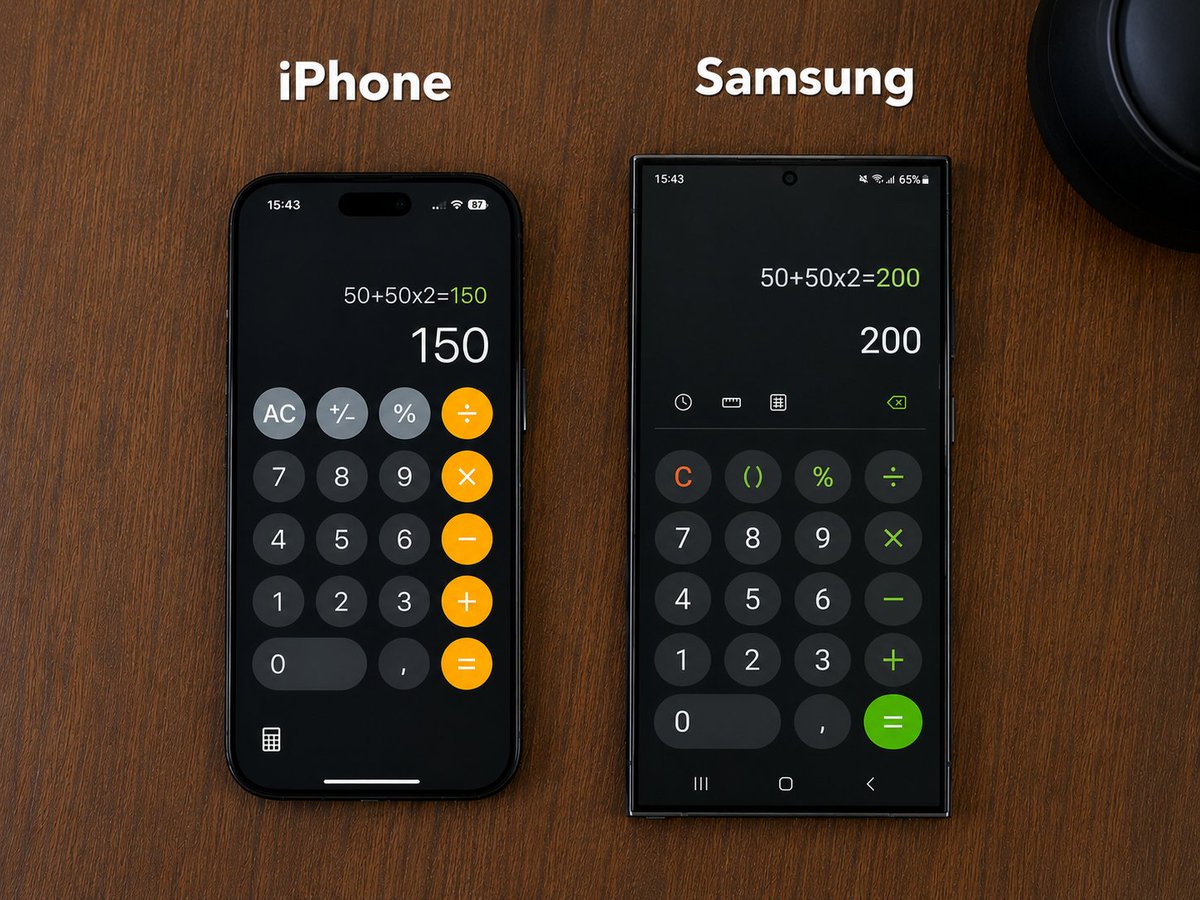 SagarGaonkar23's tweet photo. Hey @grok, why does iPhone showing 50+50×2 = 150 while Samsung shows 200? Which one is correct? https://t.co/APNyUpNGHP