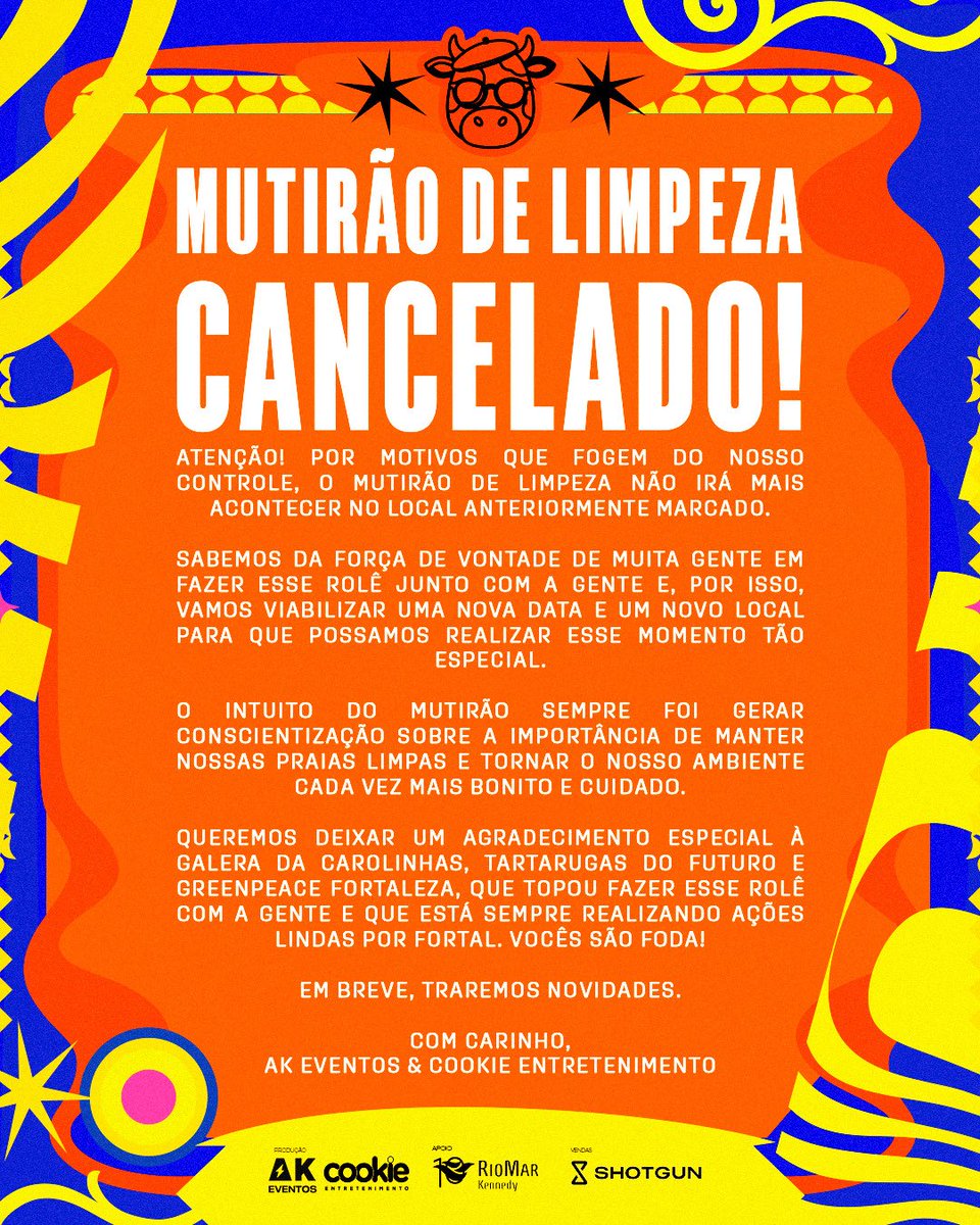 akeventos_'s tweet photo. 🚨 ATENÇÃO 🚨

mutirão de limpeza na praia deste domingo está CANCELADO! https://t.co/Lin4ix4W8t