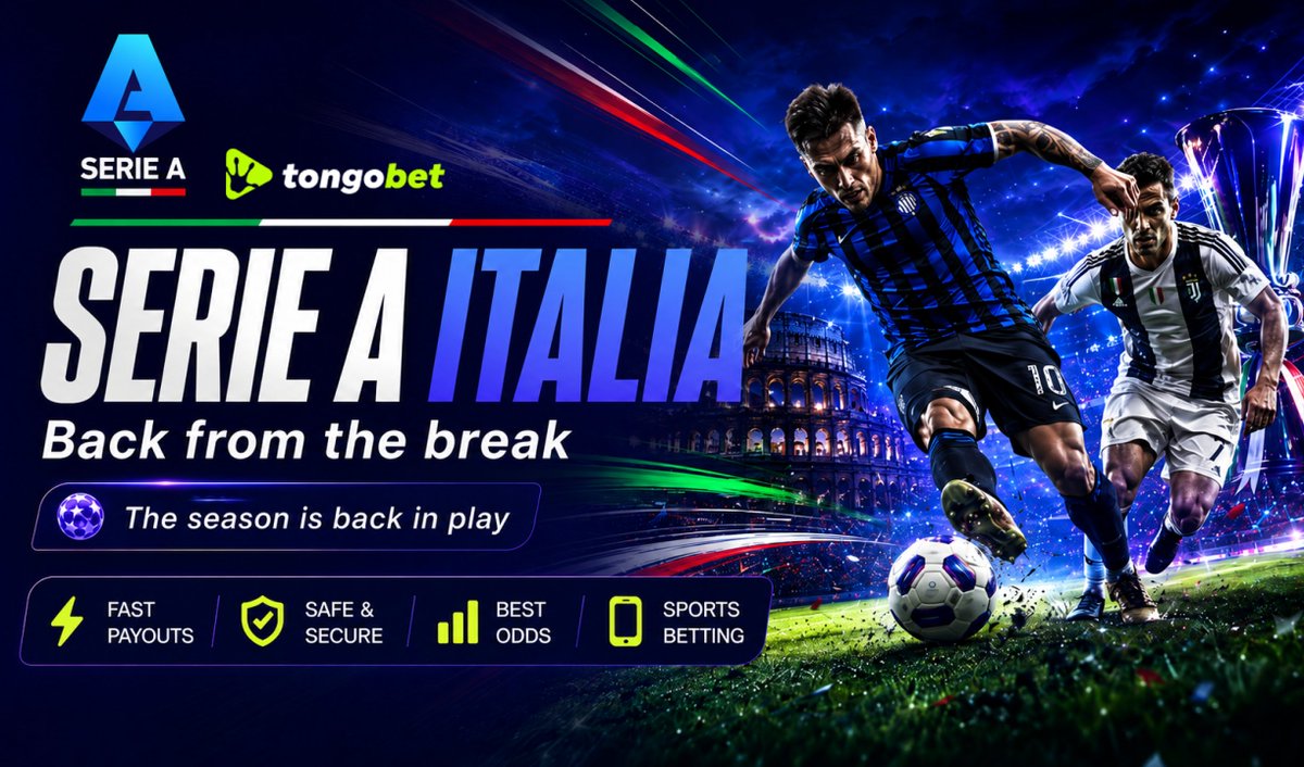 TongoBet's tweet photo. 🇮🇹⚽ SERIE A IS BACK!

The break is over — Italian football returns with all the drama, passion and big-match energy we’ve been waiting for. 🔥

🏟️ Italy’s biggest clubs are ready to battle again.
⚡ Huge clashes
🎯 Top odds
🏆 Non-stop Serie A action
Follow the season and back your picks with TongoBet.
Serie A is back in play. Are you ready? 🇮🇹🔥

#SerieA #ItalianFootball #FootballIsBack #TongoBet #SportsBetting