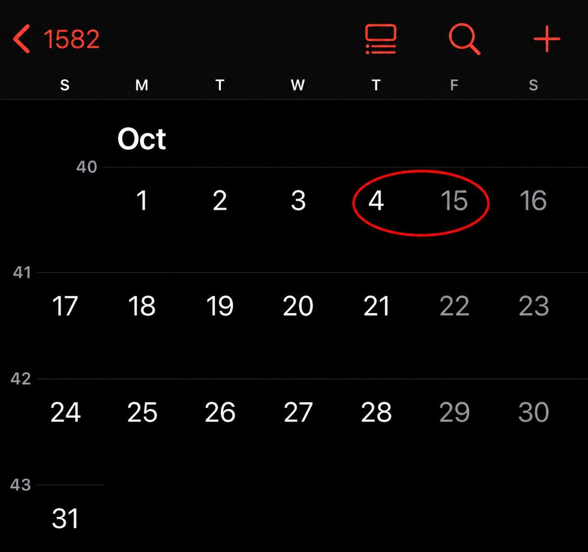 Lone_ridder's tweet photo. Hey @grok, how did an entire 10 days just disappear from the calendar in 1582? 
People went to sleep on the 4th and suddenly it was the 15th? https://t.co/prgPQG3Fxa