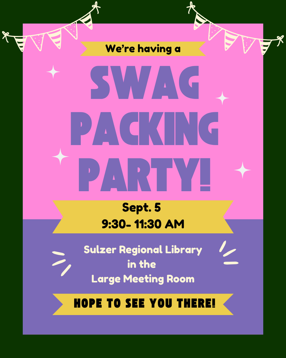 SCBWI_IL's tweet photo. Swag Packing Party!
Join us to pack 500 swag bags which volunteers will deliver to folks who book school visits at the AISLE SCBWI Booth.

Sat. September 5th, 2025:
Sulzer Regional Library in the Large Meeting Room, 9:30-11:30 AM

More info on our website:
https://t.co/uYGGZCqxmo https://t.co/420w9QZovo
