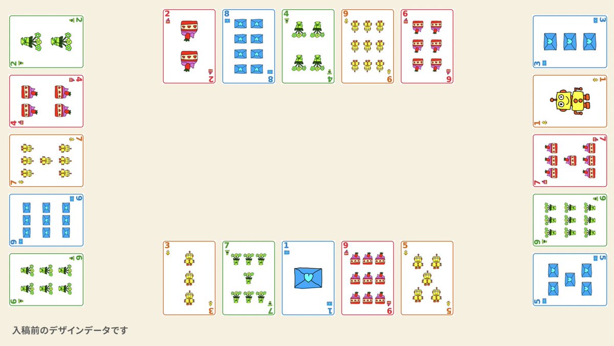 _pistation's tweet photo. 「おすそ分けポーカー 〜隣の人を幸せに〜」で、手札を全員に見せることにした理由。

「隣の人を幸せに」という理念をゲームにしたかった。条件は2つ。多くの人が知っているゲームであること。そして、他の人を強くすると自分も有利になること。

考えているうちに、手札を公開したポーカーに行き着きました。

情報が見えていれば、その人が本当に欲しい1枚が分かります。何を持っているか分からない相手に贈るのは、ただの当てずっぽうです。公開されているからこそ、より良い贈り物ができる。

自分に要らない札が、隣の人の宝になる。そのために、隠さずに公開することにしました。