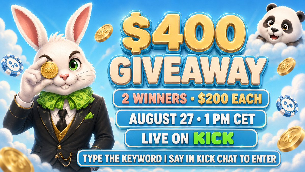 oxygambles's tweet photo. $400 GIVEAWAY 2 WINNERS 2X $200

- RT, COMMENT, LIKE
- JOIN DISCORD & KICK - 
https://t.co/3njtO6JJUs https://t.co/7EdBpgn8ck 
- REGISTER ON BETPANDA

https://t.co/acAToYRjno
BetPanda 🎰| Use Link: ↓
https://t.co/p6wjCLVqtO 

WINNERS WILL BE PICKED ON AUGUST 27TH DURING MY KICK STREAM

TYPE THE KEYWORD I SAY IN CHAT ON KICK

TIME: 1 PM CET