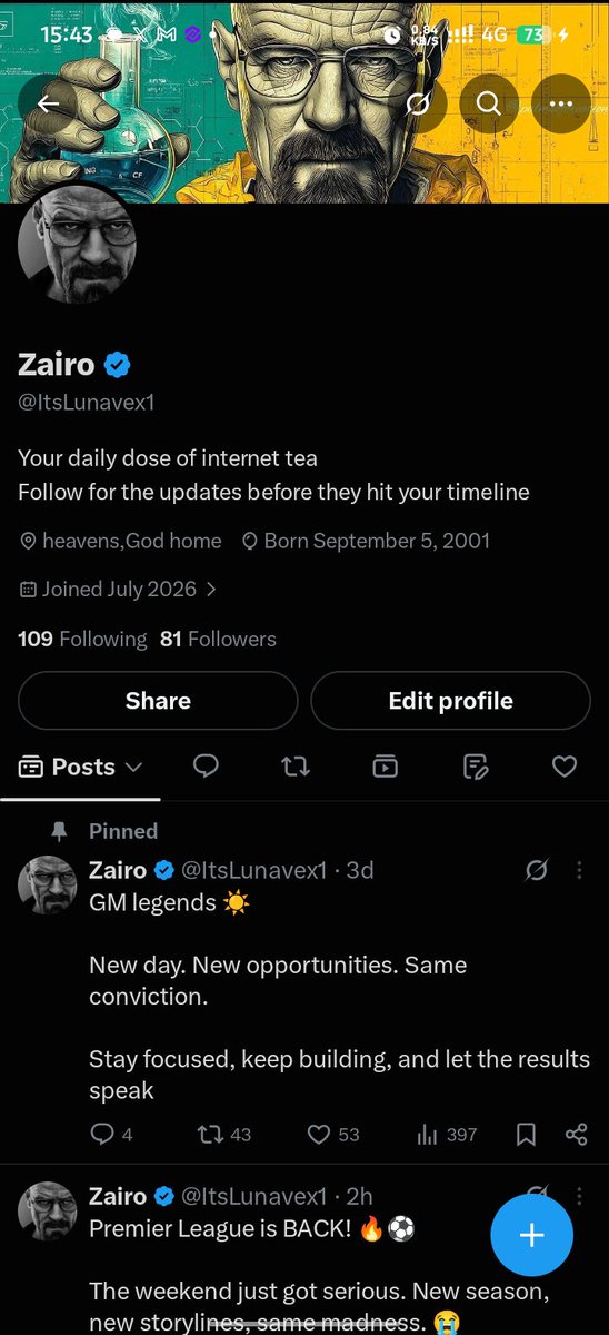 ItsLunavex1's tweet photo. Finally verified ✓
New chapter starts now. https://t.co/MBofff1ipy