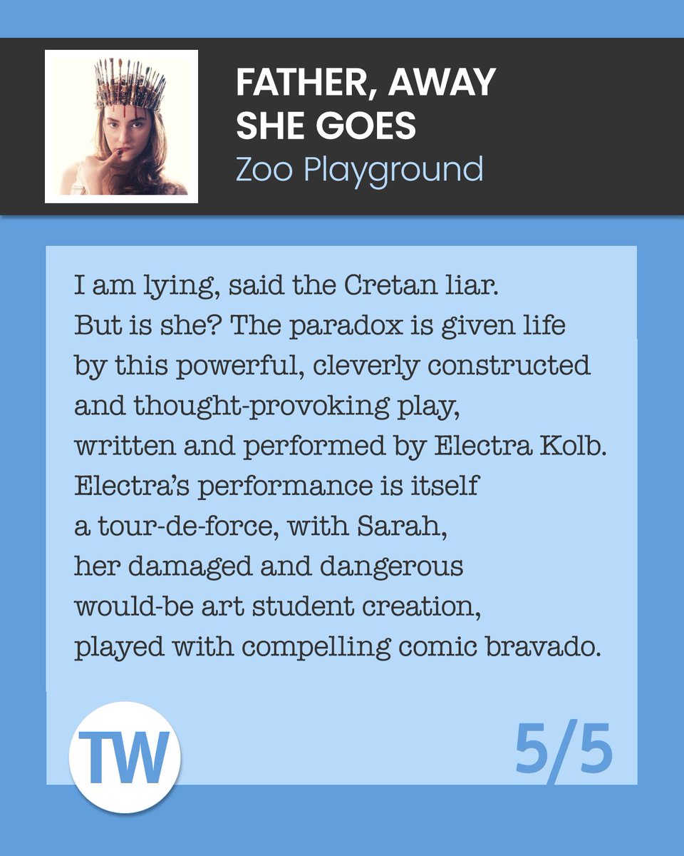 ThreeWeeks's tweet photo. Here you go, three more Edinburgh Fringe shows highly recommended by the ThreeWeeks review team. Read the full reviews - and all our 5/5 reviews so far this year - on the website here: https://t.co/mufl7X9b4E

@ThePleasance @ZOOvenues https://t.co/FGQ0Xoz2gL