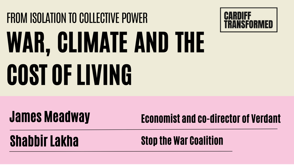CardiffTWT's tweet photo. Conflicts across the world are having a devastating impact. Join us as we discuss WAR, CLIMATE AND THE COST OF LIVING #Cardiff Transformed2026 @meadwaj @ShabbirLakha @STWuk @TSSAunion @PCS_Wales @BFAWUOfficial @CardiffTC
📅 Saturday 26 September, 2pm
🎟️ https://t.co/vrwERDmLmG https://t.co/EaOTUuaPCT