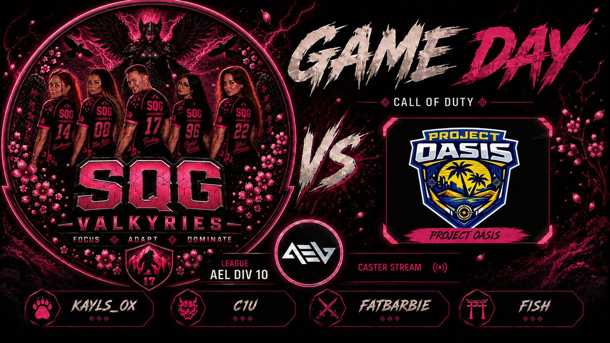 SQGGaming's tweet photo. 🌸THE VALKYRIES ARE BACK🌸
🆚 Project Oasis
📅 22.08.26
⏰ 20:00
🏆 @AMeLeague
After an amazing performance last game, SQG Valkyries are back in action!
🌸@Kayls_ox
🌸@xFatBarbiee
🌸@C1uCymru
🌸Fish
#SQG #SQGValkyries #AMeLeague https://t.co/hVA7NoALEQ