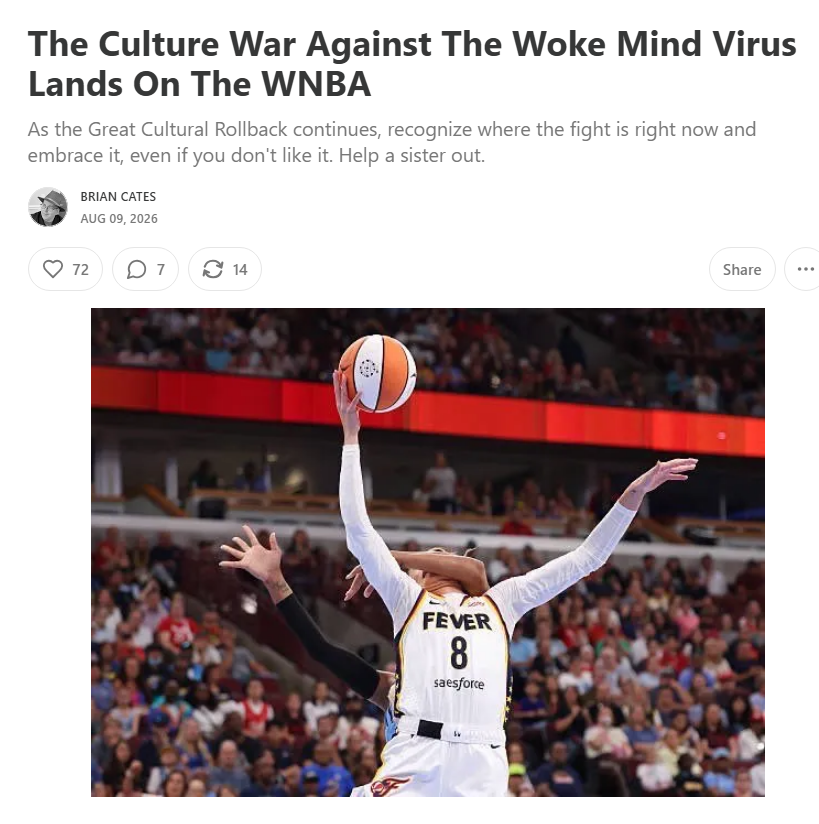drawandstrike's tweet photo. You may have noticed I am posting about the WNBA a lot recently.  

That's true. I would not deny it.

First it was just Caitlin Clark dragging that niche parody league into the national spotlight, as it kicked and screamed at her the entire way. Watching THAT was amazing enough in its own right.

Then Clark was magically joined this season by the awesomely great Sophie Cunningham Traveling 'Girls Sports Are For Girls!' Road Show, which is creating even MORE problems for the Woke Mind Virus League that is now in Day 10 of struggling mightily to define who is and who is not a woman. 

If you can't enjoy the spectacle of this, why, you're just letting life pass you right by!  

See, the WNBA is where the Great Cultural Rollback of the Woke Mind Virus has landed right now.  

You don't have to like that this is where the Long War Against The Woke Mind Virus has landed right now. 

It's perfectly fine if you wish the culture war fight had landed somewhere's else. 

But that doesn't change the FACT: 

It landed WHERE it landed, and it's gonna be there for awhile longer.  

You can either recognize that...or refuse to recognize that.  

Doesn't matter to me if you do or not.  

Trump and Team MAGA recognizes that a large part of the BATTLE FOR THE AMERICAN CULTURE RUNS THROUGH OUR AMERICAN SPORTS WORLD. 

It's why the Commie Marxists Fucks worked SO HARD for a very long time to get control of our American sports world.  To take our NFL, our NBA, and every other sport they could get control of away from US, and transform them into engines of cultural destabilization and demoralization.  Spreaders of the Woke Mind Virus.

Now...Trump is quite deliberately leading a movement to TAKE OUR AMERICAN SPORTS **BACK** from the Woke Mind Virus and the Commie Marxist Fucks. 

I happen to think this is an **excellent** idea, and I encourage Trump to keep doing more of this Great Cultural Rollback stuff in the American sports world.

And the only people who have a problem with UFC events on the White House lawn, and now this Indycar Race on the National Mall this weekend, are the Commie Marxist fucks. 

Oh, and those New Christian Right losers who are really pissed off that Trump and MAGA are GROWING STRONGER when they've devoted the better part of a year to openly trying to tank Trump's support and destroy the MAGA movement and replace it with something something.  

Watching Trump and MAGA sail serenely past them while reversing 'decades of social justice cultural progress' in just a few short months appears to upset these people.  

Yes, they want Trump and MAGA to lose even at this, transforming a Woke Mind Virus League into a real live actual women's basketball league.  

But that's not what's going to happen.  The WNBA is not going to die. It's going to CHANGE into a real league.  With the the people that created it to be a woke parody league kicking and screaming and trying to stop it every step of the way.  

Then it's gonna be the NFL and the NBA's turn.  

Losers will continue losing. 
Winners will continue taking American sports back. 

Because this is what winners do.  

Ain't life grand? 

https://t.co/d4XoaX67UN