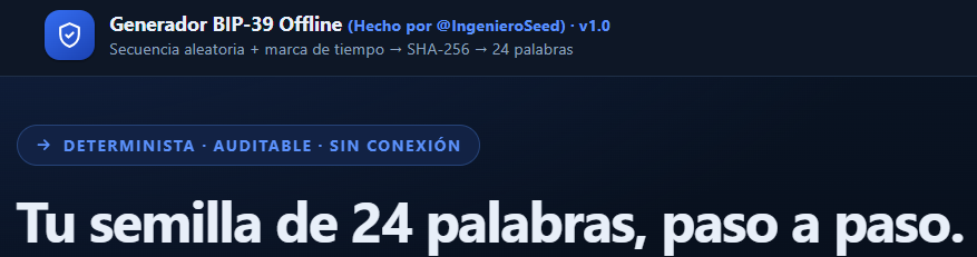 IngenieroSeed's tweet photo. 🥈SILVER TWEET

Si tienes cripto en autocustodia y ahora mismo no sabrías explicar de dónde salen exactamente tus 24 palabras, este es tu tweet del año.

He creado SafeGenerator.

Licencia: CC BY-NC-ND 4.0

Permite: uso privado, copiar y redistribuir el archivo tal cual
Prohíbe: vender, modificar, quitar tu nombre

Es un software (.html) que permite generar, auditar y verificar frases mnemotécnicas BIP-39 de forma determinista y completamente trazable. 

El programa toma dos entradas facilitadas por el usuario: una secuencia aleatoria y una marca de tiempo ISO-8601 con precisión de milisegundo. Las concatena en una única cadena UTF-8 y deriva de ella 256 bits de entropía mediante la función criptográfica SHA-256, calcula a continuación los 8 bits de checksum como los primeros bits del SHA-256 de esa misma entropía, compone un bloque de 264 bits, lo segmenta en 24 grupos de 11 bits y traduce cada grupo a su índice correspondiente (0–2047) sobre la lista inglesa oficial de 2048 palabras. 

Esta lista está incrustada en el propio documento y validada por huella SHA-256 en cada arranque. Todos los valores intermedios, material de entrada, hash, bits de entropía, bits de checksum, agrupación e índices, se muestran claramente en pantalla, de modo que el resultado puede reproducirse y contrastarse con cualquier implementación externa del estándar. De ahí que sea total y absolutamente auditable y verificable.

🔹Sin instalación.
🔹Sin servidor.
🔹Sin dependencias.
🔹Ultraligero (233KB)
🔹100% open source.
🔹100% offline.
🔹100% gratuito.

Un solo archivo HTML.

🤔 ¿Por qué usar SafeGenerator?

Porque además de ser totalmente auditable y verificable, ya que tienes acceso íntegro al código, no pertenezco a ninguna empresa, institución, entidad ni organismo que recopile ni almacene ni distribuya información privada sensible con el uso de esta herramienta. 

Además, si no tienes dinero para una buena cold wallet, siempre puedes almacenar en la frase semilla resultante y, a futuro, adquirir la que más te guste para mover esos fondos.

Y no sólo eso, he diseñado el software no sólo para que te dé un resultado, eso ya lo hacen muchas (aunque muchas lo hacen mal), sino para que aprendas y seas totalmente independiente de las empresas más grandes, e independiente de todos esos scammers que te intentan vender cursos de 0 a 100 por 4 y 5 cifras. Cursos que, por cierto, son copias de otros. 

Por ello, lo más importante de SafeGenerator es que te enseña TODOS los pasos intermedios: 

🔹El material de entrada
🔹El hash
🔹Los 256 bits de entropía
🔹Los 8 bits de checksum
🔹Los 264 bits partidos en 24 grupos de 11
🔹Los 24 índices y las 24 palabras. 

Bit a bit. Delante de ti.

No es una caja negra que escupe palabras bonitas. Es una hoja de cálculo criptográfica que te enseña el desarrollo.

"Perfecto Ingeniero, no sólo aprenderé sino que también tendré mis 24 palabras con la entropía máxima teórica"

Exacto, y entremos en materia, que esto es un 🥈 Silver tweet, y quiero que aprendas de verdad. 

Tienes que tener claro qué es la entropía (Ya hice un tweet sobre ello, busca en el buscador "Entropía IngenieroSeed" y verás un tweet muy largo con una imagen de unos dados rojos, ese es).

LA FÓRMULA. UNA. NO HAY MÁS.

La entropía se mide en bits y solo necesitas esto:

H = L · log_2(N)

Donde L son los caracteres que has escrito y N los resultados distintos que podía dar cada uno. Ya está. No hay más misterio, compañero. 

Vamos con los cuatro casos que la herramienta te deja elegir, porque en cada uno cambia la N y cambia todo.

🔹 MONEDA. N = 2, cara o cruz, que se anota 0 y 1.

log_2(2) = 1 bit por lanzamiento.

Un lanzamiento de moneda es exactamente 1 bit. No se parece a un bit: es 1 bit. Por eso hacen falta 256 lanzamientos para llegar a los 256 bits. Es el método más lento y a la vez el más transparente que existe: no hay nada que puedas hacer mal salvo copiar mal.

🔹 DADO. N = 6, un dado normal de seis caras.

log_2(6) = 2,585 bits por tirada.

100 tiradas · 2,585 = 258,5 bits.

Y aquí está el origen de la famosa frase de "100 lanzamientos" que ves por todas partes desde que pasó lo de Coldcard. Con 99 tiradas te quedas en 255,9 bits, justo por debajo. Con 100 ya pasas de 256. Ni es magia ni es marketing: es que log_2(6) da lo que da.

🔹 BITWARDEN. N = 70, que son 26 mayúsculas + 26 minúsculas + 10 dígitos + 8 símbolos.

log_2(70) = 6,1293 bits por carácter.

42 caracteres · 6,1293 = 257,4 bits. Saturado con 42 pulsaciones.

Bitwarden tiene una opción de generación de contraseña totalmente aleatoria muy buena. Usa su APP.

🔹 TODOS. N = 95, el ASCII imprimible completo, del espacio a la virgulilla.

log_2(95) = 6,5699 bits por carácter.

39 caracteres · 6,5699 = 256,2 bits.

Y fíjate en la simetría, porque es preciosa: 256 lanzamientos de moneda, 100 tiradas de dado, 42 caracteres de Bitwarden o 39 de ASCII completo. Cuatro caminos distintos y el mismo destino. 

Menos posibilidades por tirada, más tiradas. 
Más posibilidades por tirada, menos tiradas.

Totalmente lógico.

Y el campo de texto solo te deja escribir lo que el modo admite, para evitar que cometáis errores innecesarios 😁. 

En modo Dado no entra ni un 7 ni una letra. Así la N que declaras y lo que hay escrito no pueden contradecirse. Eso también está hecho a propósito (Cómo os cuido...).

🧮 DUDA QUE SIEMPRE TENÉIS Y QUE CREO QUE JAMÁS ME LA QUITARÉ DEL MEDIO:

"Ingeniero, ¿y si tiro el dado 400 veces en vez de 100? ¿No tendré más seguridad?"

Sí y no. 

Tendrás más entropía bruta, pero NO más seguridad efectiva. 

400 tiradas son 1.034 bits de entrada, pero SHA-256 devuelve 256 bits y ni uno más, escribas una letra o mil caracteres. Los 256 bits son el techo del estándar. No se puede meter más donde no cabe. Pero...un atacante jamás irá a romper la clave privada porque es algo inviable matemáticamente, por lo que irá al eslabón más fácil, el TRNG generado. En Coldcard lo pillaron. Es por eso que si tienes más bits de entropía que la clave privada, ya puedes dormir a pierna suelta.

Y aprovecho para dejar clara la distinción que más confunde: los 256 bits del paso 2 son el TAMAÑO del resultado, no su calidad. Salen SIEMPRE. Los bits que marca la barra mientras escribes son lo IMPREDECIBLE que hay dentro, y eso es lo único que protege de verdad. El SHA-256 de la palabra "hola" también son 256 bits preciosos, y se rompe en un suspiro, en una milésima de segundo. De ahí que insista tanto en el software con la ALEATORIEDAD.

🎲 AHORA LO QUE CASI NADIE EXPLICA BIEN (En el sw está explicado también):

El número de combinaciones es muy grande, sí, son muchas, pero es el dato más inútil. Lo que de verdad importa es:

Cada bit que añades DUPLICA el trabajo del atacante.

Y esto es lo que quiero que quede claro. Suponiendo mil millones de intentos por segundo, que son unas mil tarjetas gráficas de gama alta, del orden de 20 millones de euros en hardware, o sea, al alcance de muy pocos:

40 bits → 18 minutos
45 bits → 9,8 horas
50 bits → 13 días
55 bits → 1 año
60 bits → 37 años
75 bits → 1,2 millones de años
128 bits → 10^22 años
256 bits → 10^60 años

Léelo otra vez. De 40 a 45 bits solo van CINCO bits, y pasas de 18 minutos a casi diez horas: 32 veces más. De 40 a 60 van veinte bits, y pasas de 18 minutos a 37 años, un millón de veces más.

Puesto en tiradas, que es como se entiende:

Cada tirada de dado multiplica por 6 el tiempo del ataque.
Cada carácter de Bitwarden lo multiplica por 70.

Por eso en la herramienta la línea roja está puesta en 75 bits y no en 128. Por debajo de 75, tu margen depende de suposiciones sobre las capacidades que tenga el que te ataca. Por encima de 75... ni teniendo toda la edad del universo se podría hacer nada.

Y un detalle que ignoran muchos: un "intento" del atacante no es un SHA-256 suelto. Como solo conoce una dirección, en cada intento tiene que recorrer la cadena entera: SHA-256 → 24 palabras → PBKDF2-HMAC-SHA512 con 2048 repeticiones → BIP-32 → curva elíptica → dirección. Cada intento le sale unas 625 veces más caro.

⏳ LA MARCA DE TIEMPO: +41,5 BITS

Esto es cosa mía, y sólo mía, y con ese formato específico. La herramienta combina tu secuencia ALEATORIA con una marca de tiempo con milisegundos. Y esa marca aporta 41,5 bits que se SUMAN a los tuyos. 

100 años · 365,25 días · 86.400.000 ms = 3,16 · 10^12 marcas distintas.

log_2(3,16 · 10^12) = 41,52 bits

¿Por qué se suman y no se promedian? Porque para entrar hay que acertar las dos cosas a la vez, y no hay forma de comprobar una sin la otra. El número de combinaciones se multiplica, y multiplicar combinaciones es sumar bits.

Y ojo al detalle práctico: quien escriba poco arranca ya con 41,5 bits antes del primer carácter. 20 tiradas de dado son 51,7 bits. Pero 51,7 + 41,5 = 93,2 bits reales, y eso ya es otra cosa.

Además hace de "salt": dos personas que eligieran la misma secuencia obtienen semillas completamente distintas, así que nadie puede atacar mil carteras reaprovechando el mismo trabajo. 

Es decir, por si alguien no sabe qué es el salt: Aunque lanzárais dados y os saliera lo mismo (imposible) o monedas (imposible también) o un software que tuviera un RNG roto, la fecha (salt) sería un salvavidas.

2⃣4⃣ EL CHECKSUM Y LA PALABRA 24

La última parte, pero no menos importante.

256 bits de entropía + 8 bits de checksum = 264 bits.
264 / 11 = 24 grupos exactos.

Cada grupo de 11 bits es un número entre 0 y 2047.
2^11 = 2048, que son justo las palabras de la lista oficial.

Todo encaja porque está diseñado para encajar desde un principio, es simple matemática. Y de ahí sale una pregunta que me hacen constantemente: ¿La palabra 24 se elige o se calcula?

Las dos cosas, según de dónde vengas, y así lo explico en detalle en el software.

Si partes de una entropía de 256 bits ya fijada, los 264 bits están todos determinados y la palabra 24 SALE CALCULADA. No hay nada que elegir.

Si partes de 23 palabras, esas 23 solo fijan 253 bits. Quedan 3 bits de entropía libres, 2^3 = 8, y por eso hay exactamente 8 palabras válidas para la posición 24. Eliges una y el checksum se recalcula solo. Este caso por ejemplo es el que permite BitBox, entre muchos otros hardware wallets.

Con lo que te tienes que quedar es que el checksum NUNCA se elige. Siempre se deriva. Punto.

💻 ¿QUÉ HAY DENTRO DEL HTML, PESTAÑA POR PESTAÑA?

⚡ Generar 24 palabras. Metes tu secuencia aleatoria y una marca de tiempo y te devuelve las palabras con todo el desarrollo desplegado y un medidor de bits en vivo mientras escribes.

🔒 Elegir la palabra 24. Le das 23 y te calcula las 8 válidas para la última, con la semilla completa de cada una.

✅ Verificar. Pegas 12, 15, 18, 21 o 24 palabras y te dice si todas existen en la lista oficial y si el checksum cuadra. Y te señala qué palabra falla y por qué.

❓ Cómo funciona. Doce explicaciones largas, con las tablas de tiempos, cómo comprobar el cálculo por tu cuenta con OpenSSL, la lista de comprobación antes de tocar dinero real, y un panel para poner a prueba el aislamiento de red en directo.

🔐 SE COMPRUEBA A SÍ MISMA, CADA VEZ QUE LA ABRES

Antes de dejarte generar nada, la página ejecuta seis pruebas:

1. Su SHA-256 contra los tres vectores oficiales de FIPS 180-4.

2. La huella SHA-256 de las 2048 palabras incrustadas contra la de la lista inglesa oficial (2f5eed53…3b24dbda).

3. Un vector oficial de BIP-39, ida y vuelta.

4. Un resultado del generador calculado aparte con OpenSSL.

5. Las 8 candidatas esperadas de la palabra 24 para un caso conocido.

6. Contraste de su SHA-256 contra el WebCrypto del navegador.

Si algo falla, la insignia se pone en rojo y te dice que NO uses ese archivo.

Y la parte que más me gusta y dónde más me ha ayudado la IA: 

Hay un botón que intenta abrir conexiones DE VERDAD hacia bloqueado.invalid, un dominio reservado por la RFC 2606 que no existe ni puede existir, por los cinco caminos que tiene un navegador (fetch, XMLHttpRequest, carga de imagen, WebSocket y sendBeacon), y comprueba que se bloqueen todos.

Esto es para que te des cuenta que no te pido que te fíes de mí, te doy el botón para que lo compruebes tú mismo.

¡¡¡IMPORTANTE!!!

❌ No inventa azar.

Lo EXTRAE de lo que escribes. Si tu secuencia es adivinable, tu semilla también lo es, por muy larga que salga la lista de palabras. La cifra de bits da por hecho que cada carácter salió al azar de verdad, y eso la página NO puede comprobarlo. 

Escribe "121212121212" en modo Dado y seguirá diciendo 31 bits, pero un atacante lo probaría de los primeros.

❌ No guarda nada. 

Ni la secuencia, ni la fecha, ni las palabras. Solo el tema claro/oscuro. Y al imprimir, la secuencia se excluye del papel a propósito.

❌ No puede demostrarte que tu ordenador es de fiar. 

Ningún programa puede. La garantía de verdad es física: un equipo sin red.

🤔 ¿Cuánto ha costado crear esto?

Bastantes horas... (Incluido este tweet jajaja)

Ha sido muchísimo fine tuning, muchísima revisión de código y muchísima revisión de texto. Lo he leído tantas veces que ya no distingo si una frase está bien o si es que me la sé de memoria.

Si encuentras un gazapo, un número que no cuadre, una errata o un caso raro donde la herramienta se comporte mal, te pido POR FAVOR que me escribas. Por DM o por correo, lo tenéis en la bio.

Y no me molesta, al revés, lo agradeceré. Se trata de una herramienta de frases semilla, el que te avisa de un fallo te está haciendo un favor muy grande.

Tal y como he dicho al principio, la herramienta es gratis y de código abierto. Puedes usarla, estudiarla y modificarla. Lo único que pido es que me cites si la subes a tu web o la usas en algún curso, porque es estrictamente obligatorio esta vez. 

En una herramienta de semillas, la atribución no es un capricho, es lo que permite a quien reciba el archivo saber de dónde salió y comparar su copia con la original.

Pd. Si te gusta el cuidado que hay en este archivo y lo que has aprendido en este tweet, dispongo de un pack de guías de seguridad y privacidad (v1 y v2) donde he puesto exactamente el mismo cariño. Si tienes cualquier duda o interés, escríbeme un DM o un mail para más información, pero sin prisa: primero descarga la herramienta y trastea con ella. 

Nada más. Espero que después de leer esto sepas explicarle a cualquiera de dónde salen tus 24 palabras y por qué cada tirada de dado multiplica por 6 el trabajo de aquel que te quiere robar.

Si te ha resultado útil y quieres que de verdad saque más herramientas gratis y estas las mejore también para las futuras guías v3, toda ayuda es bienvenida, aunque a veces le cueste al mundo hispano, sé que muchos sí apoyan. (Estaré eternamente agradecido, y así lo demuestro con este proyecto).

EVM: 0xb31f29b010e6b373a162ca0006349dce7ac145eb

BTC: bc1qum7h0lsda6wvpqhymgm9w2wqwjs5samj674mqf

Gracias por leerme. Sois los mejores.

Siempre buenas prácticas.

🔗 Os dejo el link del archivo en el siguiente post.

A vuestra disposición,

IngenieroSeed