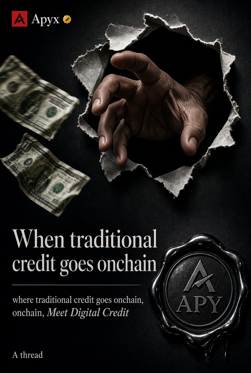 Varanecousin's tweet photo. For years, crypto has promised access to a more open financial system.

But there’s still a strange gap.

You can trade tokens 24/7, move capital across borders in seconds, and deploy money into DeFi protocols from your phone.

Yet some of the most interesting sources of yield still live completely outside crypto.

That’s where Digital Credit comes in.

So, what exactly is Digital Credit?

Think of Digital Credit as a bridge between traditional credit markets and onchain finance.

Traditional credit is enormous. Companies raise capital through instruments that pay investors interest or dividends, but accessing those opportunities usually means dealing with brokers, custodians, minimums, settlement systems and geographical restrictions.

Digital Credit takes the economic value generated by these real-world financial instruments and makes it accessible through blockchain infrastructure.

And this is where Apyx comes in.

@Apyx_Fi is building infrastructure around dividend-backed yield, using publicly traded preferred equity such as Strategy’s $STRC and Strive’s $SATA as the underlying source of yield.

The interesting part isn’t simply putting a traditional asset onchain.

It is making the cash flow from that asset usable in DeFi.