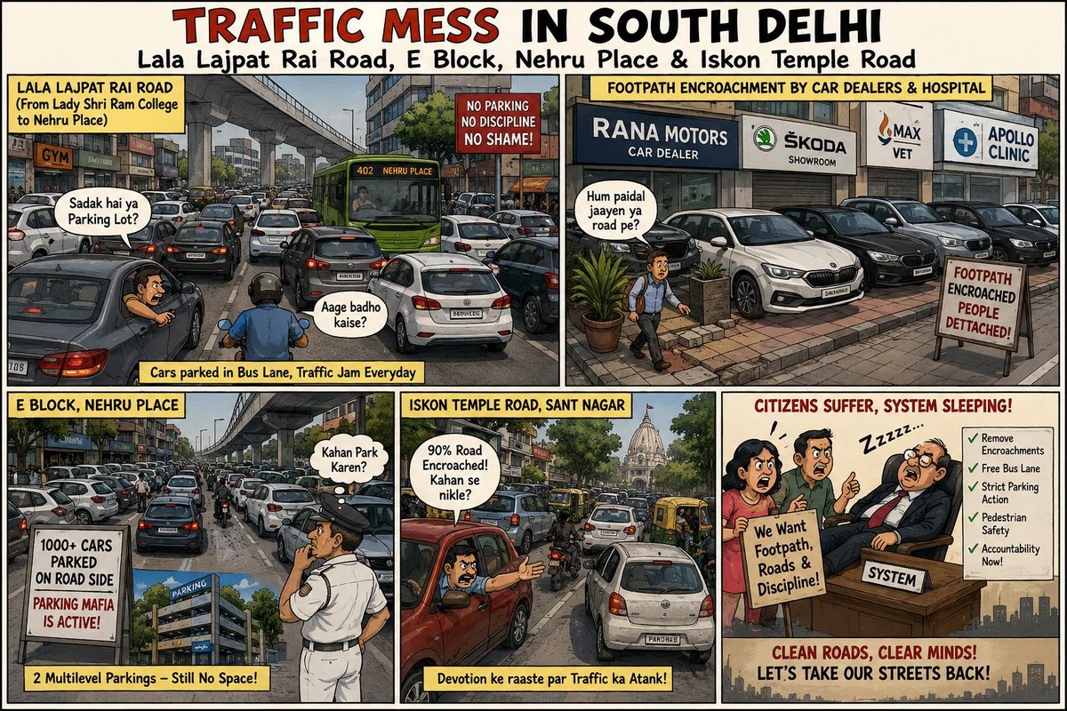 arrorasanjeev's tweet photo. @gupta_rekha 
@LtGovDelhi 
@shikharaibjp 
@AnjumMandal
@BansuriSwaraj 
@dtptraffic
@CPDelhi 
Situation is explosive.There is no rule but lawlesness prevailing while reaching concerned authorities yielding no outcome. To move 200 meters 45 minutes for wrongly parked cars in middle https://t.co/Ua0jyv0QG4