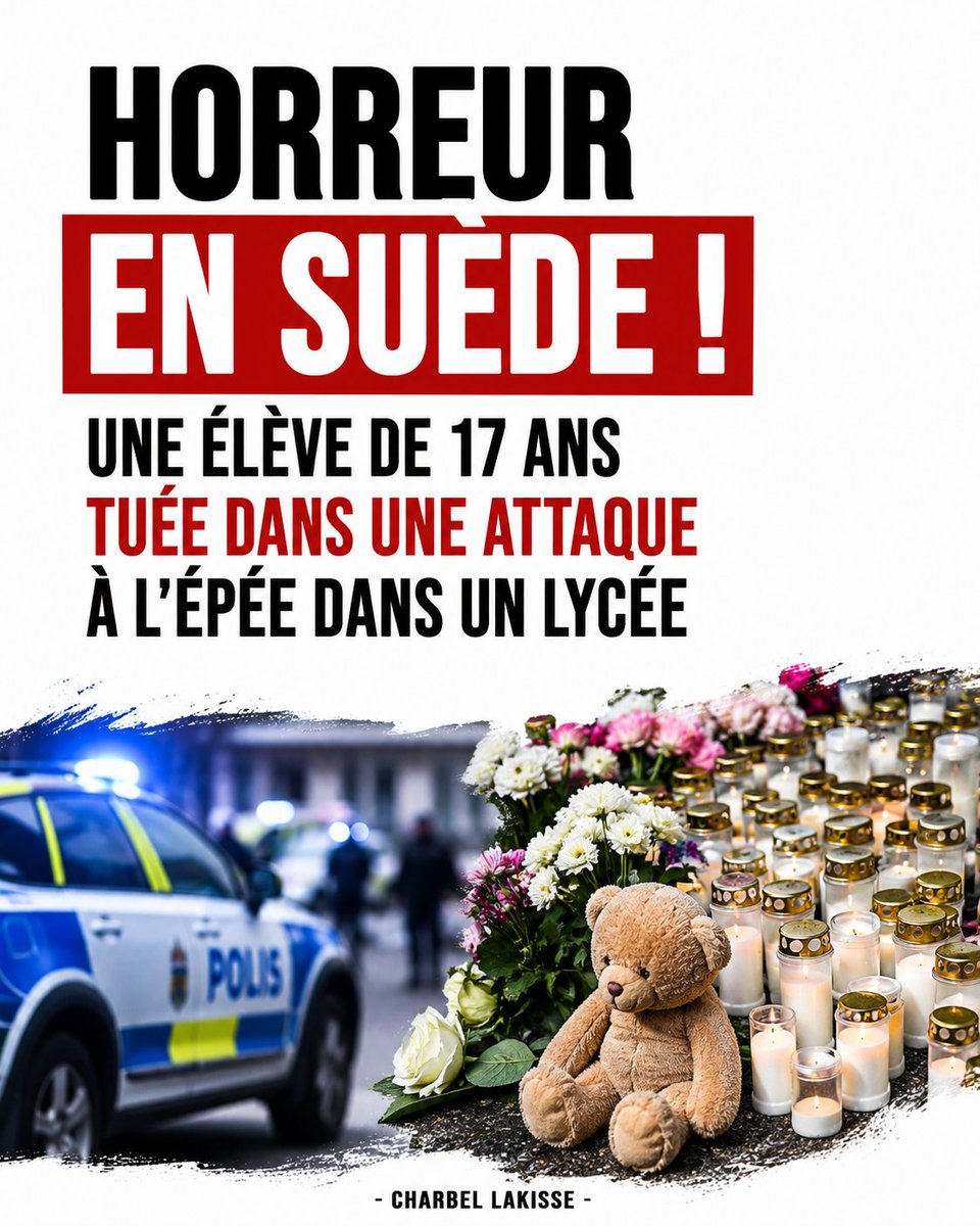 charbofficiel's tweet photo. 🇸🇪 HORREUR EN SUÈDE !

Une élève de seulement 17 ans a été tuée lors d’une attaque à l’épée dans un lycée de Fagersta. Trois autres personnes ont été blessées. L’assaillant a été neutralisé par la police. 

Une gamine de 17 ans… 

Source : BFMTV

#Suède #Fagersta #BreakingNews https://t.co/5yv1UiP4o3
