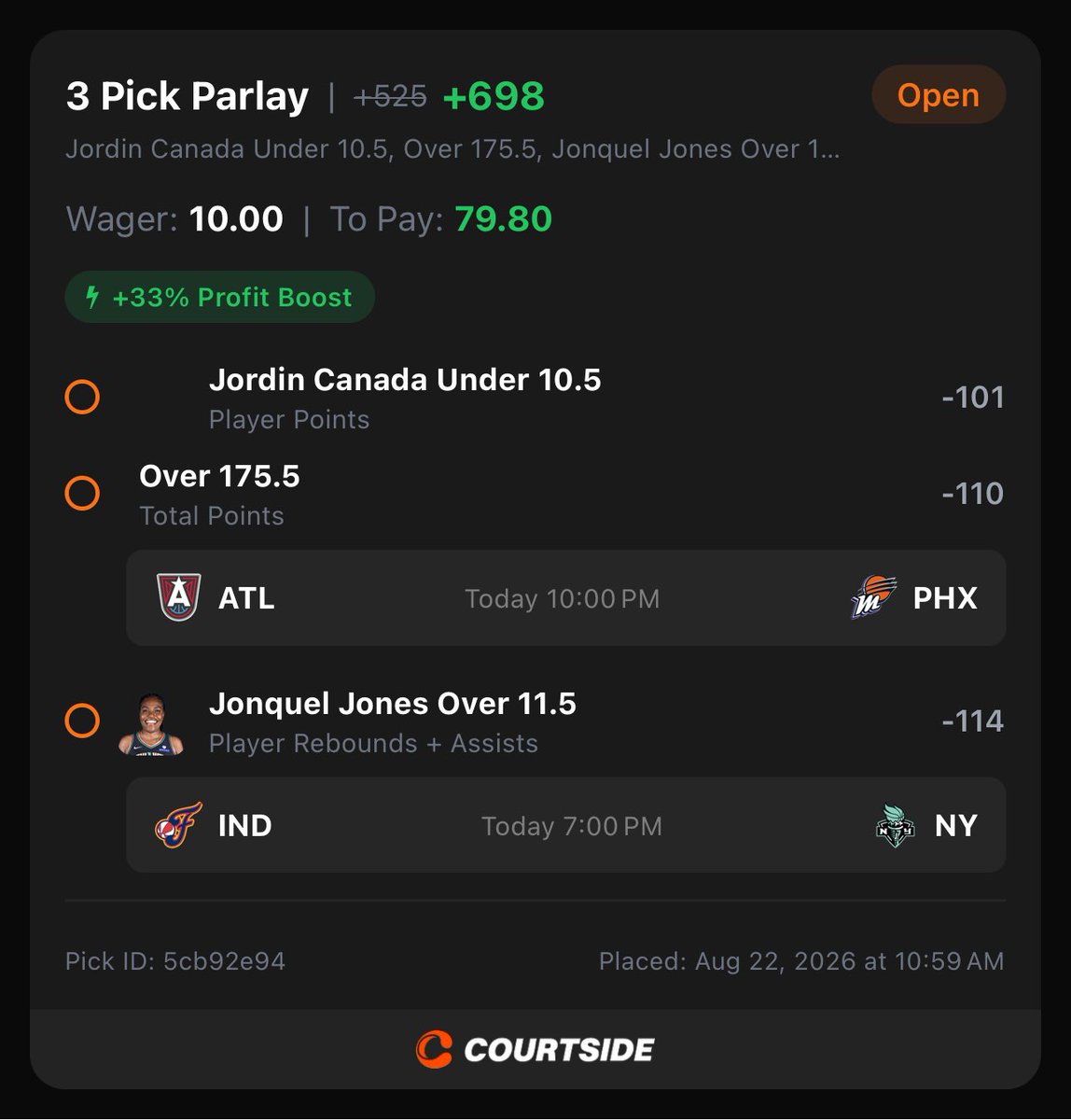 PositiveEVFL's tweet photo. 4 slips on @courtsideapp . So many daily profit boosts, no sweat bets, and Pick and gets https://t.co/JBeroNrw5K