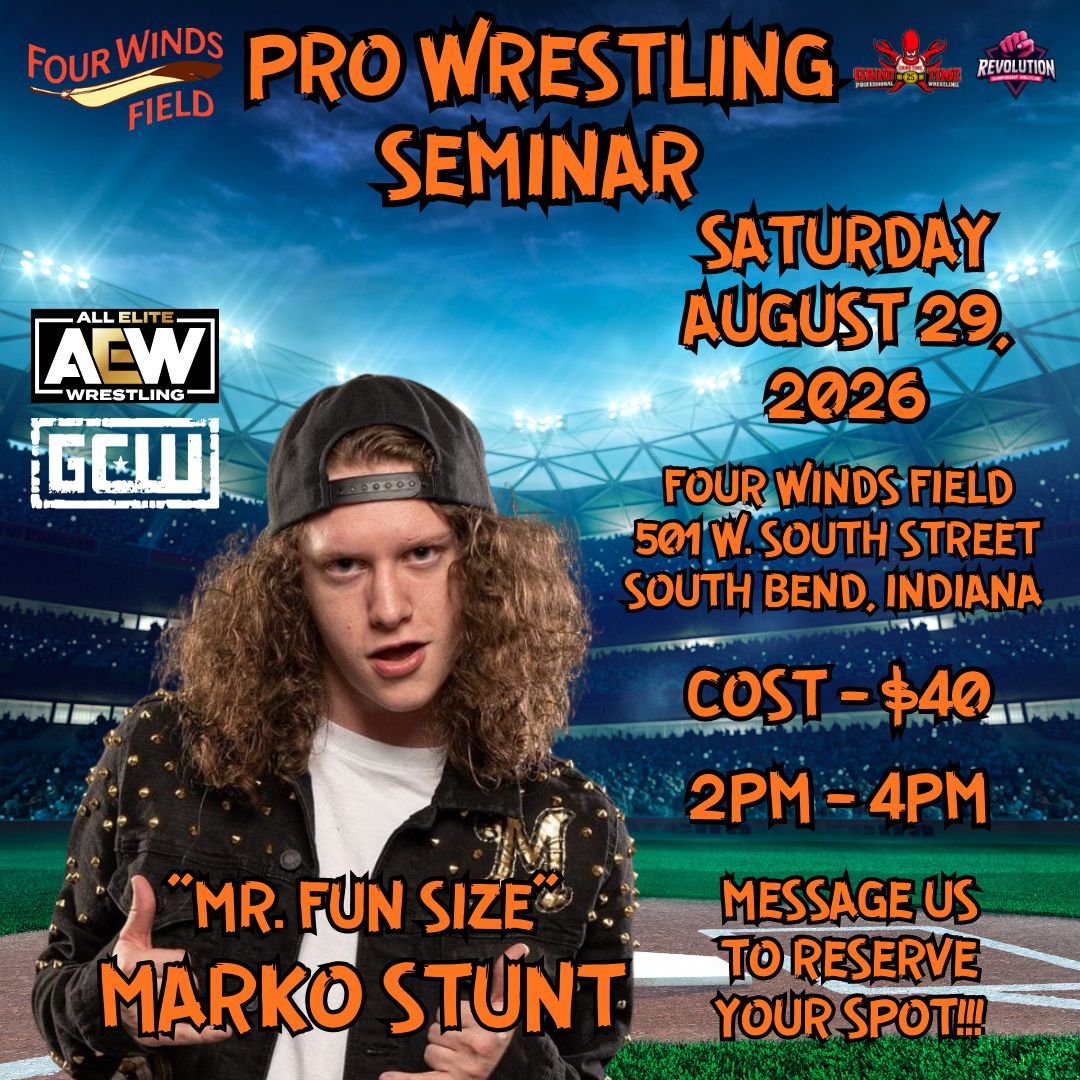 RCWIndianaLLC's tweet photo. 📷 ATTENTION WRESTLERS & TRAINEES! 📷
📷 MARKO STUNT SEMINAR 📷
📷 Saturday, August 29, 2026
📷 Four Winds Field
📷 FOR WORKERS & TRAINEES ONLY! 📷
Don't miss this opportunity to learn from one of the most exciting and innovative performers in professional wrestling!
📷 ALL seminar information and registration is available at the link below:
https://t.co/WIPazjvxzm
📷 IMPORTANT: ALL seminar spots MUST be purchased through the website BEFORE AUGUST 28TH. No walk-up registrations will be accepted.
📷 Spots are limited, so don't wait! Secure your place today!