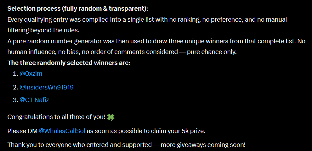 MrWhale_____'s tweet photo. 🚨 GIVEAWAY WINNERS ANNOUNCED  

The 3 Randomly Selected Winners Are:

@0xzim 
@InsidersWh91919 
@CT_Nafiz 

📷 Congratulations to the lucky three! 

 How to Claim Your $5,000 @BlueGuardiancom  Funded Challenge Account??  

Ans :- Just DM me @WhalesCallSol 

Thanks everybody for participating, Next GA soon.