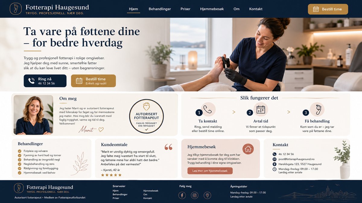 nettloft's tweet photo. Er du fotterapeut og ikke har egen nettside, kan du gå glipp av kunder som søker etter tjenestene dine på Google.

Nettløft lager nettsider for små og mellomstore bedrifter i hele Norge.
https://t.co/NMSeFrcDBk

#fotterapeut #fotterapi #fotpleie #nettside #småbedrifter #nettløft https://t.co/Au6IzeSDpN