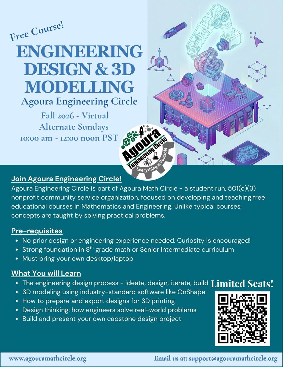 agouramath's tweet photo. Calling all students!🚨

We’re looking for more students to join our ACT Prep &amp; Engineering Design programs!

💻 Online options available

Join Agoura Math Circle and register today!

#AgouraMathCircle #ACTPrep #Engineering #3DModeling #STEM https://t.co/lV8Qix3RrU