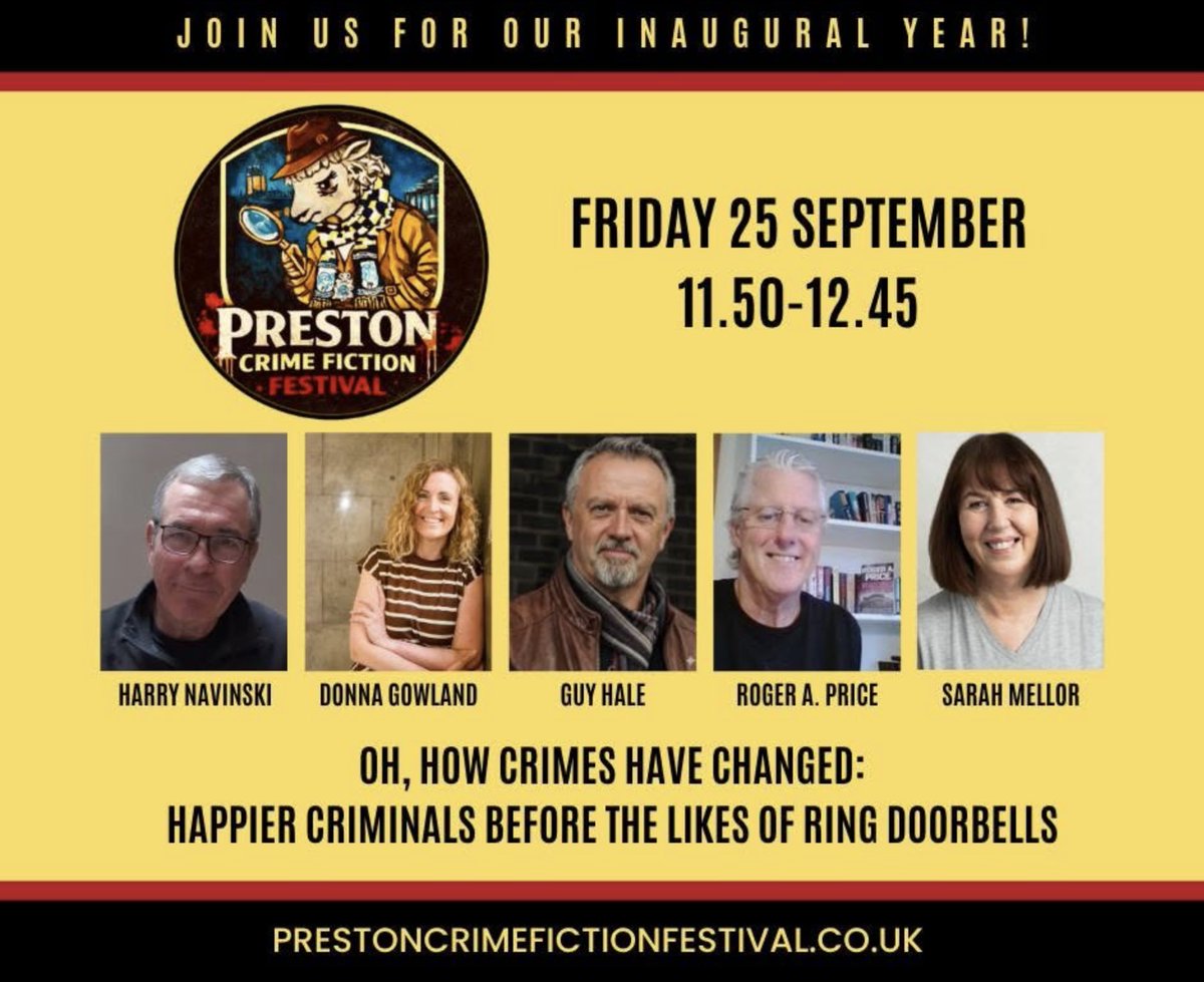 christienewport's tweet photo. https://t.co/2S8NT6HqAD announcement: Panel 1 of our festival kicks us off in style—3 full days of author panels at @PrestonMasonic , bespoke experiences, Noir at the Bar, bookseller @ebbandflobooks &amp; more! @HaleWrites @RAPriceAuthor @HarryNavinski #pcff26 #pcffconnections https://t.co/UvzWlHZ4fG