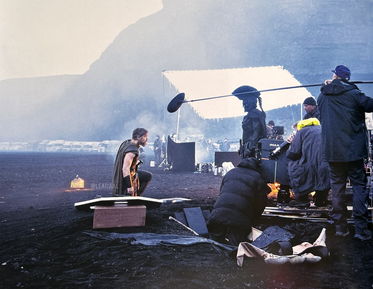 leadaal's tweet photo. behind the scenes of Matt Damon and Benny Safdie from the book Filming The Odyssey https://t.co/JVFg676PV9