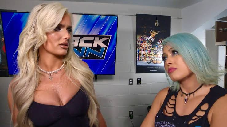 ExposingIWC's tweet photo. Blake Monroe and Giulia have shared the screen back to back smackdowns. Spoiler alert! It will happen again next week. See, it's this thing in wrestling they call a FEUD. 😂 https://t.co/0sV6p3HKJ0