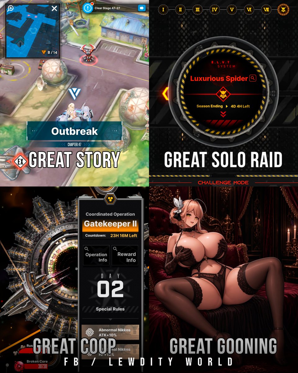 Lewdity_World's tweet photo. 4 Benefits of playing NIKKE! 😘

#GoddessofVictoryNIKKE #NIKKE #Meme https://t.co/BqVB3YLzK9