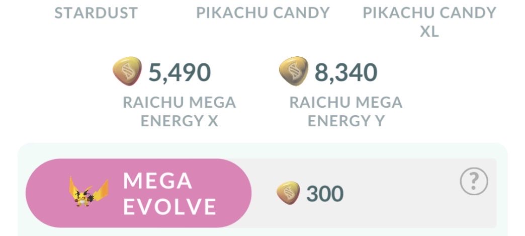 beaxyz's tweet photo. 5040 Raichu Mega Energy earned from buddy walking in 35 days 👟

#PokemonGO https://t.co/jgrbVoVrhD