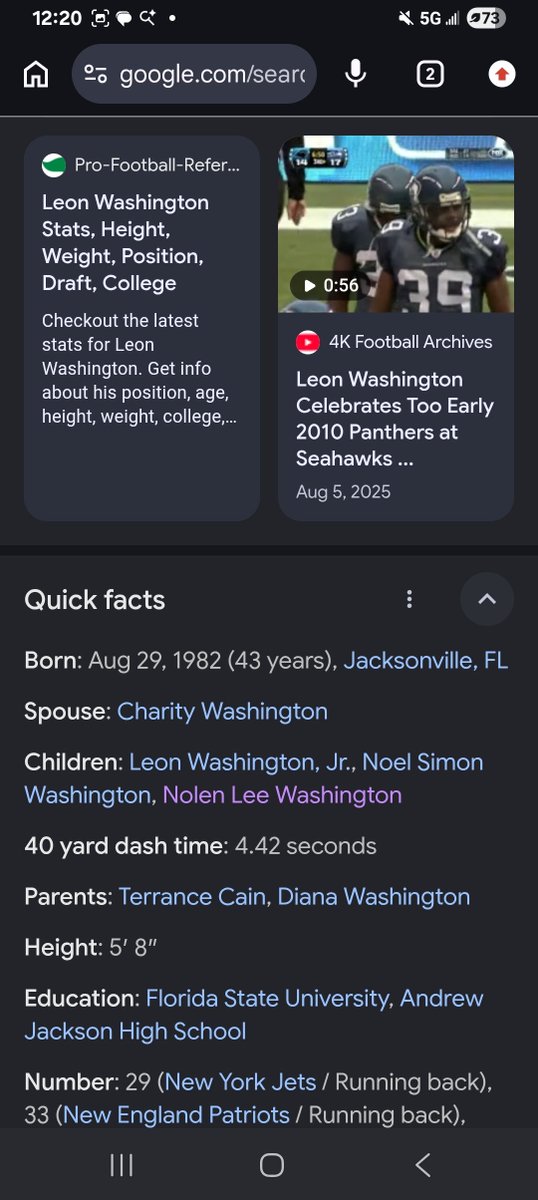 AdamationF's tweet photo. Google AI is crazy because im not saying Nolen Lee Washington isn't Leon's son but when clicked the name it didn't seem right. https://t.co/jNG2tpG6ro
