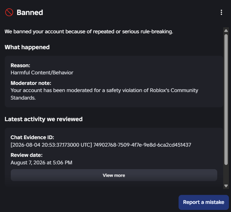 grombzill's tweet photo. DAY 15 @Roblox @Roblox_RTC
I have been falsely terminated for "harmful Content/Behavior". I submitted an appeal in "Violations &amp; Appeals" and made 5+ Roblox Support tickets. I have not received a single response.
Please, I ask for a manual human review.
!!Username: grombzill!! https://t.co/MIhkKWT3T9