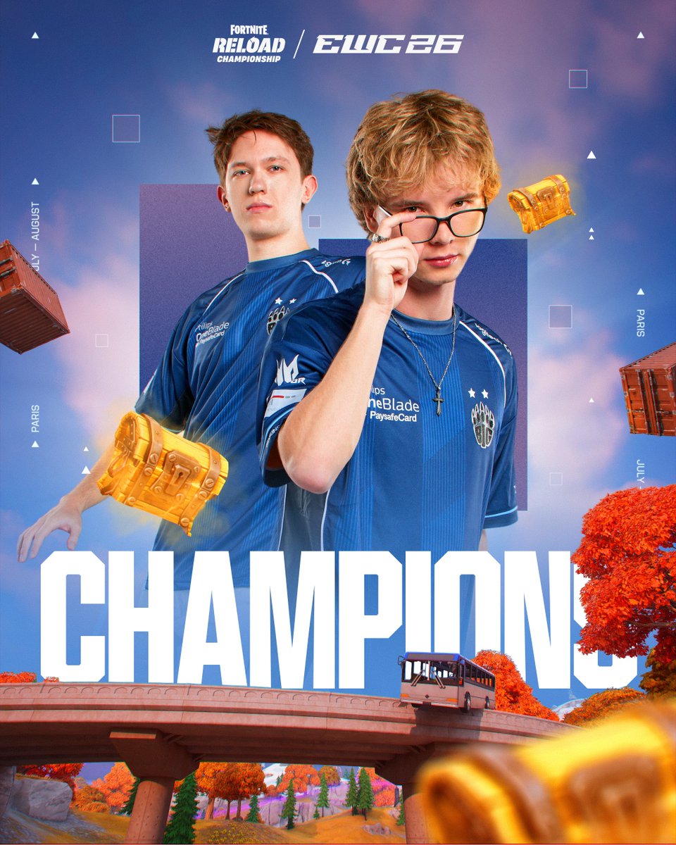 EWC_Extra's tweet photo. The kings of the Battle Bus. The winners of Fortnite Reload Championship at EWC26! @Vicotryona @MalibucaFN https://t.co/FeCSCF90r1