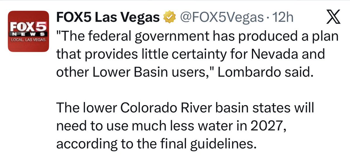 kipthekelly's tweet photo. The current governor of Nevada has successfully negotiated much less water for his state while campaigning heavily on data centers. I cannot stress enough how dumb you have to be to support this. https://t.co/yFWQnbTdm8