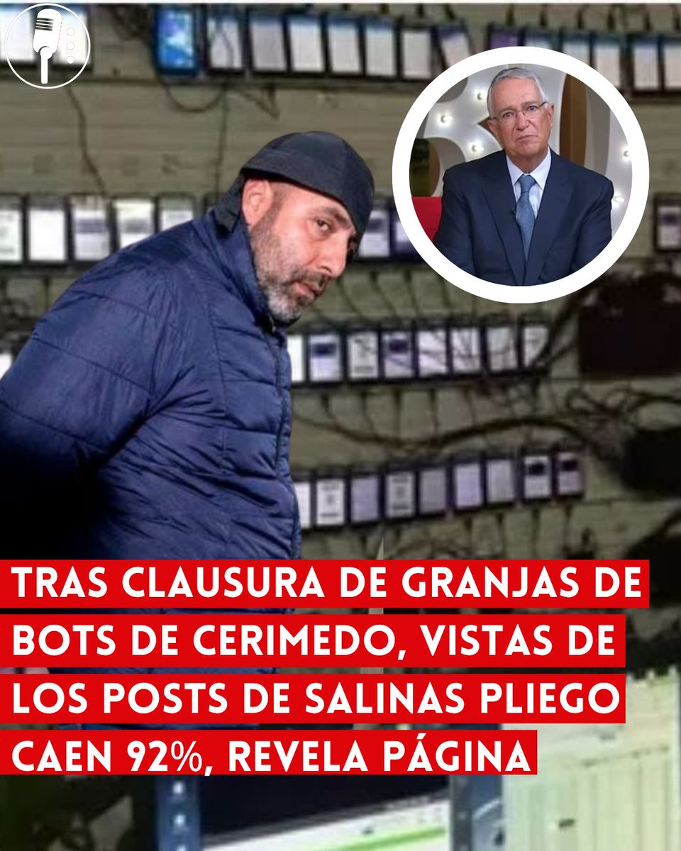 YosoyPedrero's tweet photo. 🚨OJO: TRAS CLAUSURA DE GRANJAS DE BOTS DE CERIMEDO, VISTAS DE LOS POSTS DE SALINAS PLIEGO CAEN 92%, REVELA PÁGINA

Las vistas promedio de los últimos 100 posts de Ricardo Salinas Pliego en X habrían caído 92%, de acuerdo con una página dedicada a recopilar y analizar estadísticas de cuentas de la plataforma.

La caída coincide con la clausura de presuntas granjas de bots vinculadas con Fernando Cerimedo, fundador de La Derecha Diario y señalado como socio de Salinas Pliego en proyectos para impulsar a la derecha en México.

Aunque la coincidencia temporal no demuestra por sí sola que exista una relación directa entre ambos hechos, el desplome de las métricas resulta llamativo y abre preguntas sobre cuánto de la exposición digital de algunas figuras políticas y empresariales podría depender de cuentas automatizadas o redes artificiales.

El dato también pone bajo la lupa la enorme influencia que pueden alcanzar las granjas de bots para inflar artificialmente contenidos en redes sociales. Si al desaparecer estas redes también se desploman las vistas, queda abierta la pregunta de cuánto de ese supuesto “alcance” era realmente respaldo ciudadano y cuánto era ruido digital fabricado.