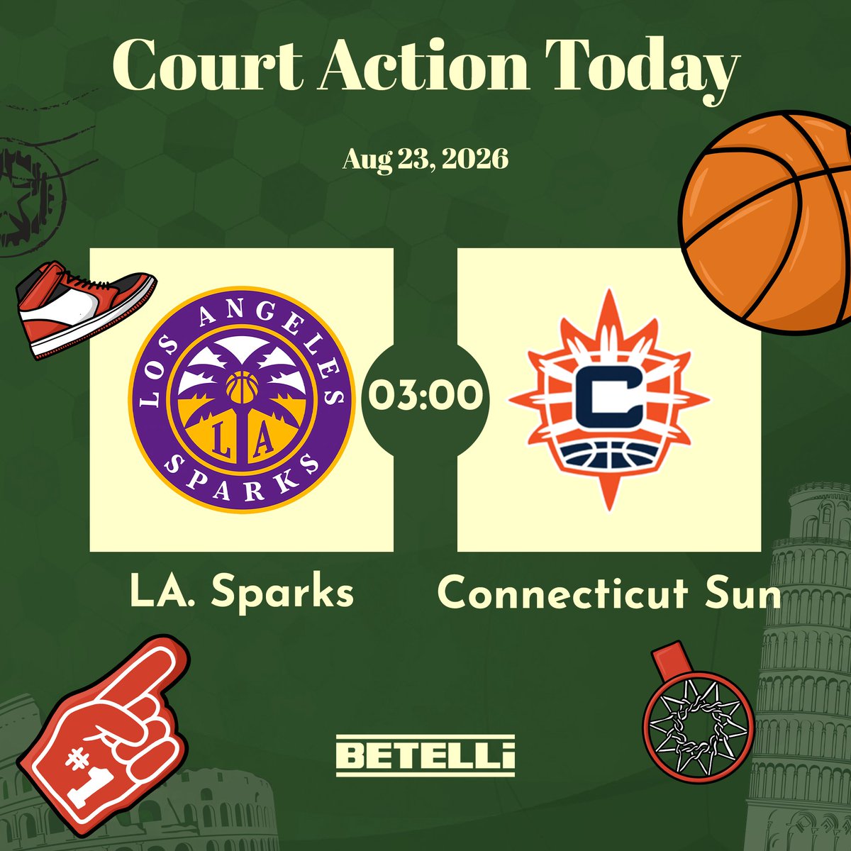 Betelli_com_'s tweet photo. 🏀 Los Angeles Sparks and Connecticut Sun collide in a high-stakes WNBA showdown on August 23 – two teams battling for dominance and playoff momentum. Lock in your picks at Betelli and follow every moment of the action. Betelli Login: https://t.co/peNO0JOMNz https://t.co/k3UpRQngcV