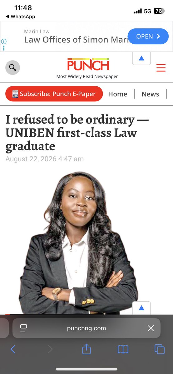 Big_Hannah's tweet photo. Growing up, my mother would always say ‘May your name only appear in the newspaper for good and never for evil’.

Today, I was featured in Punch Newspaper for graduating from Law with a 4.69 CGPA.

I am truly the daughter of a praying mother.

Thank you @MobilePunch https://t.co/2vx2Rl9F58