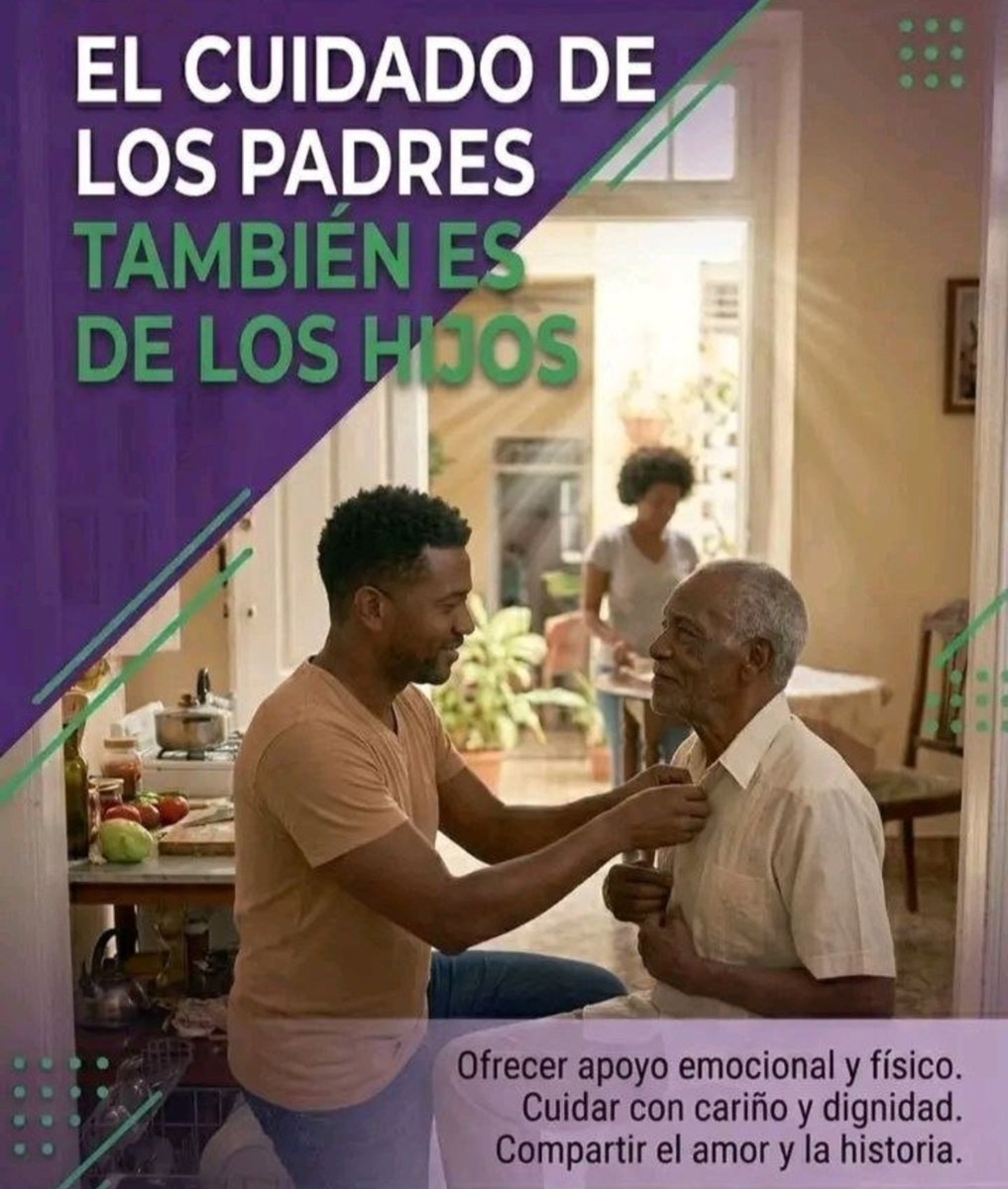 GlezRomero86's tweet photo. El cuidado de los padres también es de los hijos.
Ofrecer apoyo emocional y físico.
Cuidar con cariño y dignidad.
Compartir el amor y la historia.
#CuidadosCuba https://t.co/Cn3yaSldxn