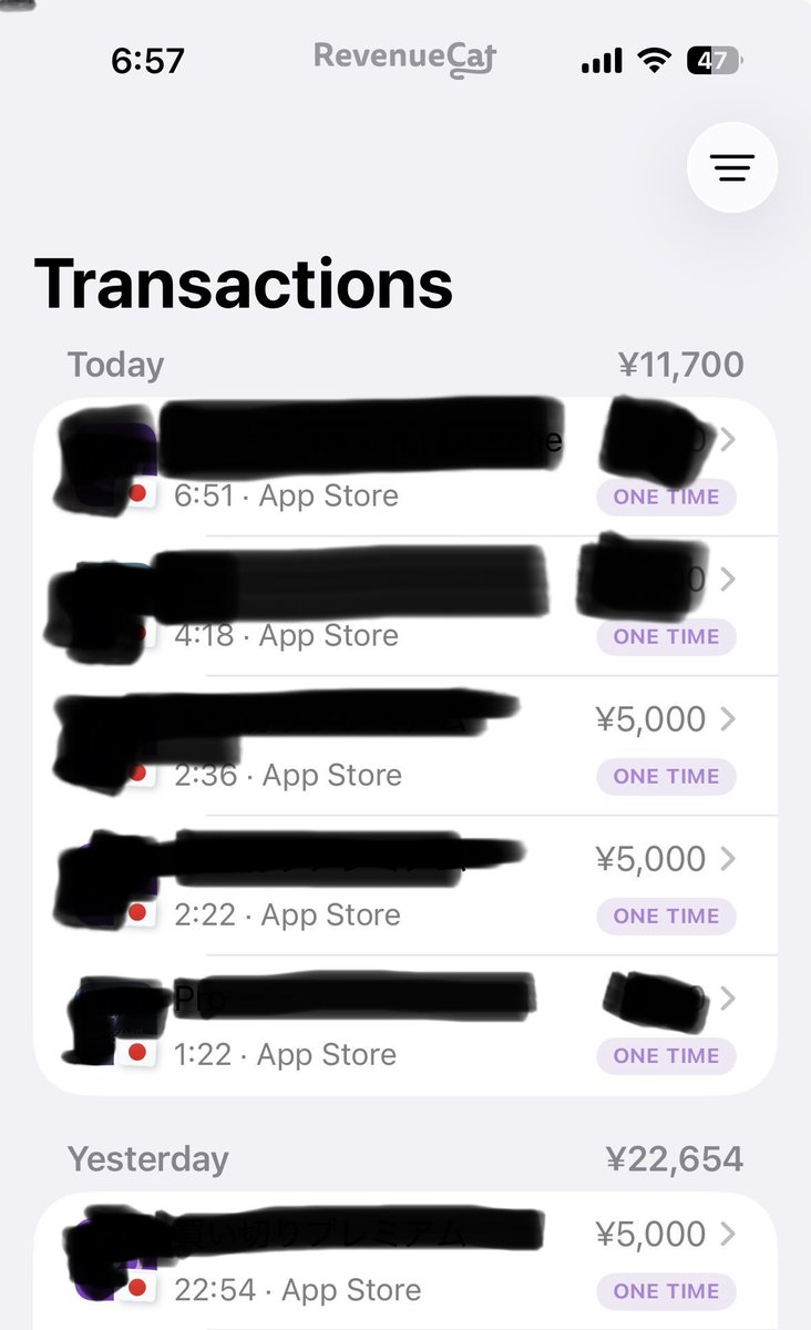 kai_appdev's tweet photo. 朝起きたらびっくり。さらに追加で2つも課金されてた😳このアプリの総売上が2.5万だからSNSマーケの効果がすごい！

#個人開発 #SNSマーケ https://t.co/pd4jbWTd0p