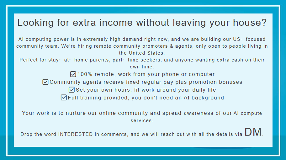 AlisonTededky9's tweet photo. ⏰ Flexible working hours, arrange your own schedule.
💻 Requirements
‑ Must live within the United States
‑ Phone or laptop with stable internet
‑ Basic English communication skills
‑ No prior tech experience required, training will be provided https://t.co/xgIjIsF3ia